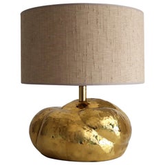 Italian Midcentury Organic Artisan Brass Table Lamp in Pumpkin Shape, 1950s