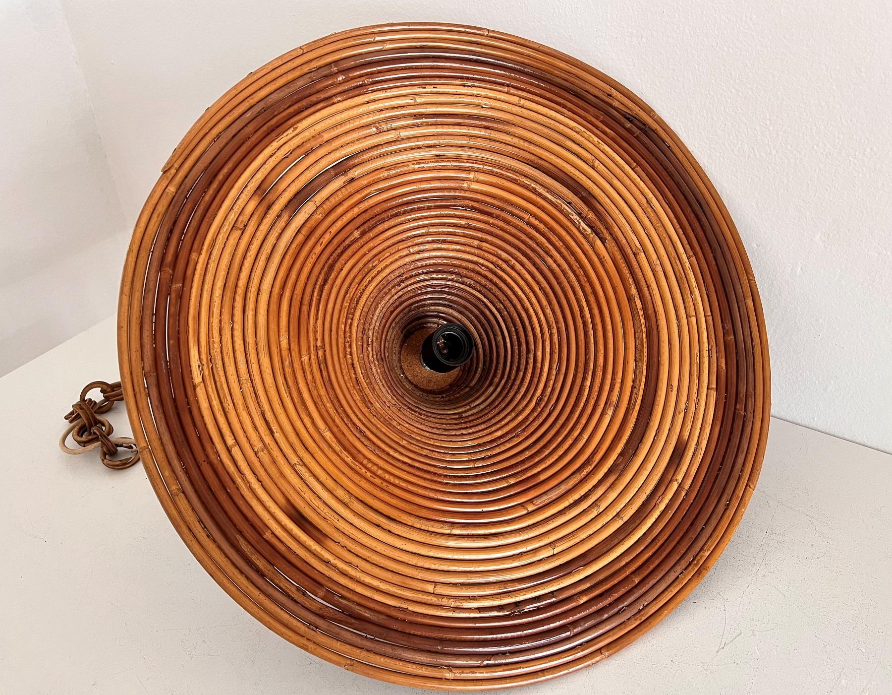Italian Mid-Century Organic Bamboo Rattan and Brass Pendant Lamp, 1970s For Sale 5