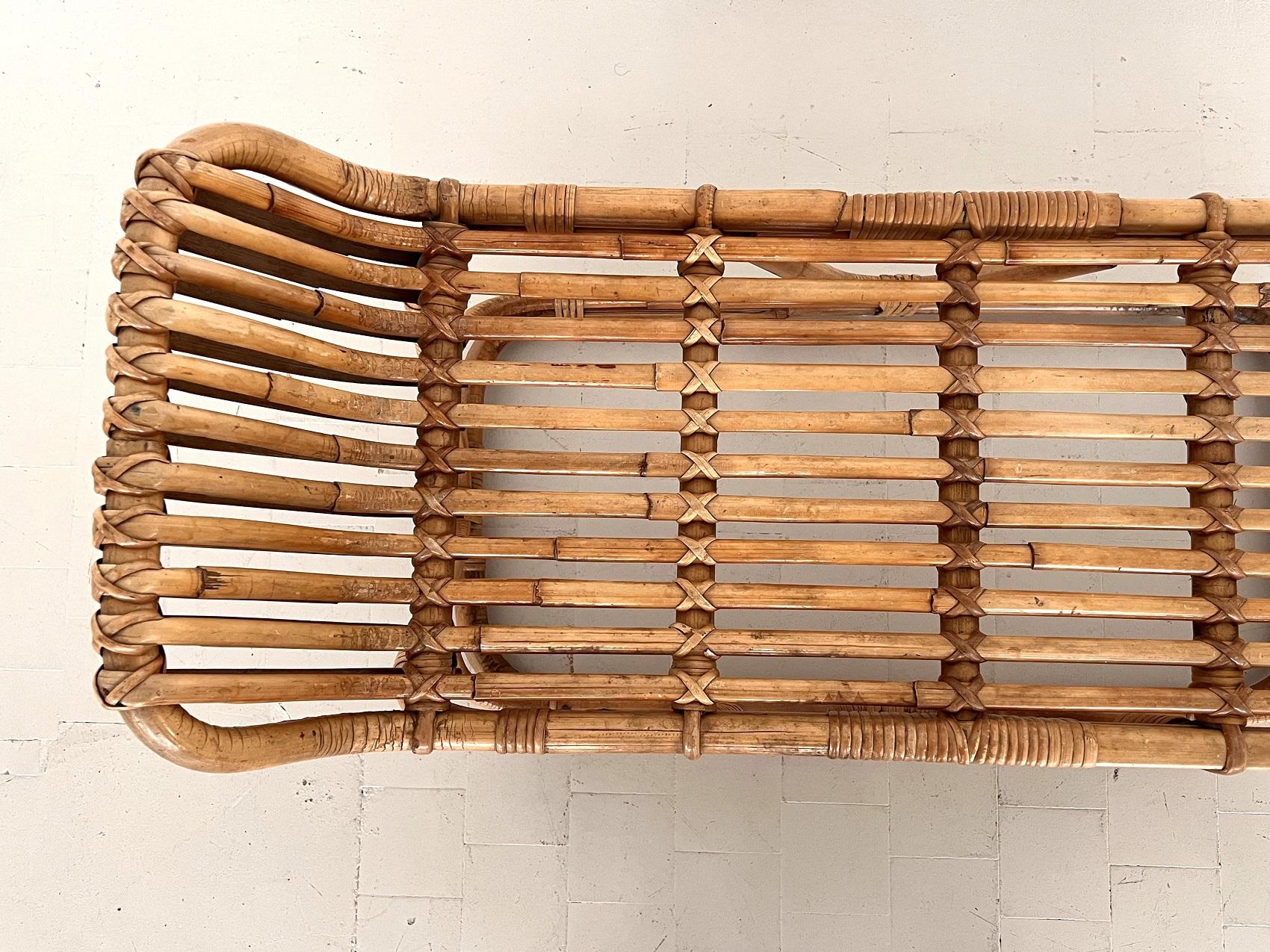 Italian Midcentury Organic Rattan Bamboo Bench or Shelf by Tito Agnoli, 1970s For Sale 2
