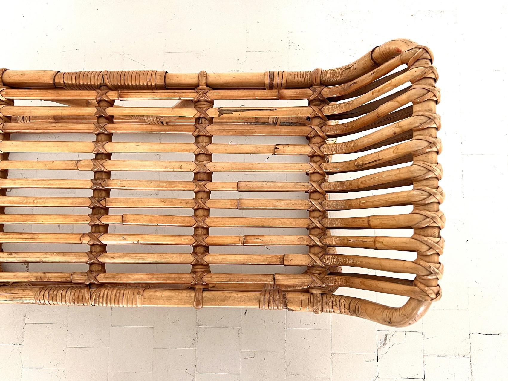 Italian Midcentury Organic Rattan Bamboo Bench or Shelf by Tito Agnoli, 1970s For Sale 3