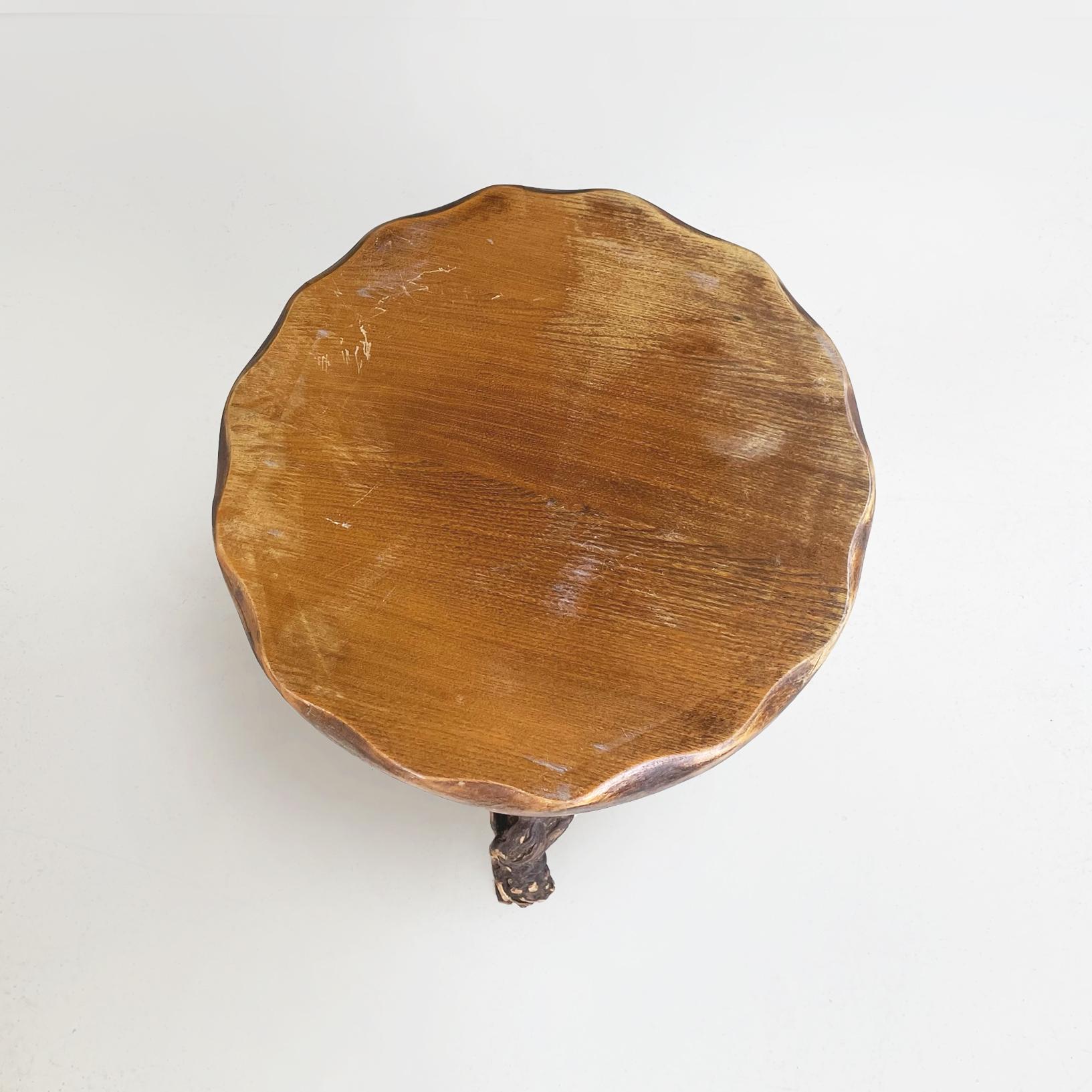 Organic Modern Italian midcentury organic Rustic round coffee table in wood and branches, 1950s For Sale