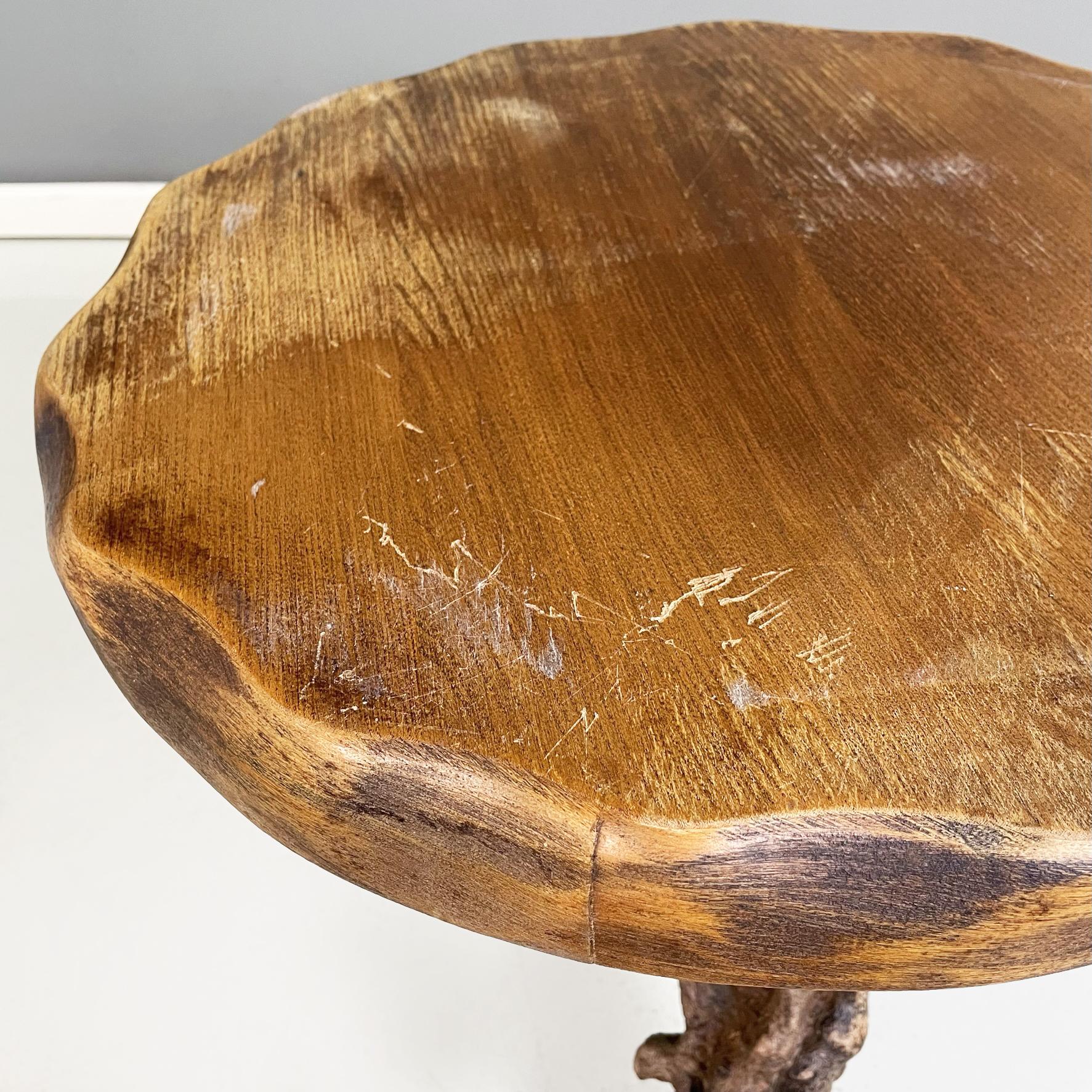 Mid-20th Century Italian midcentury organic Rustic round coffee table in wood and branches, 1950s For Sale