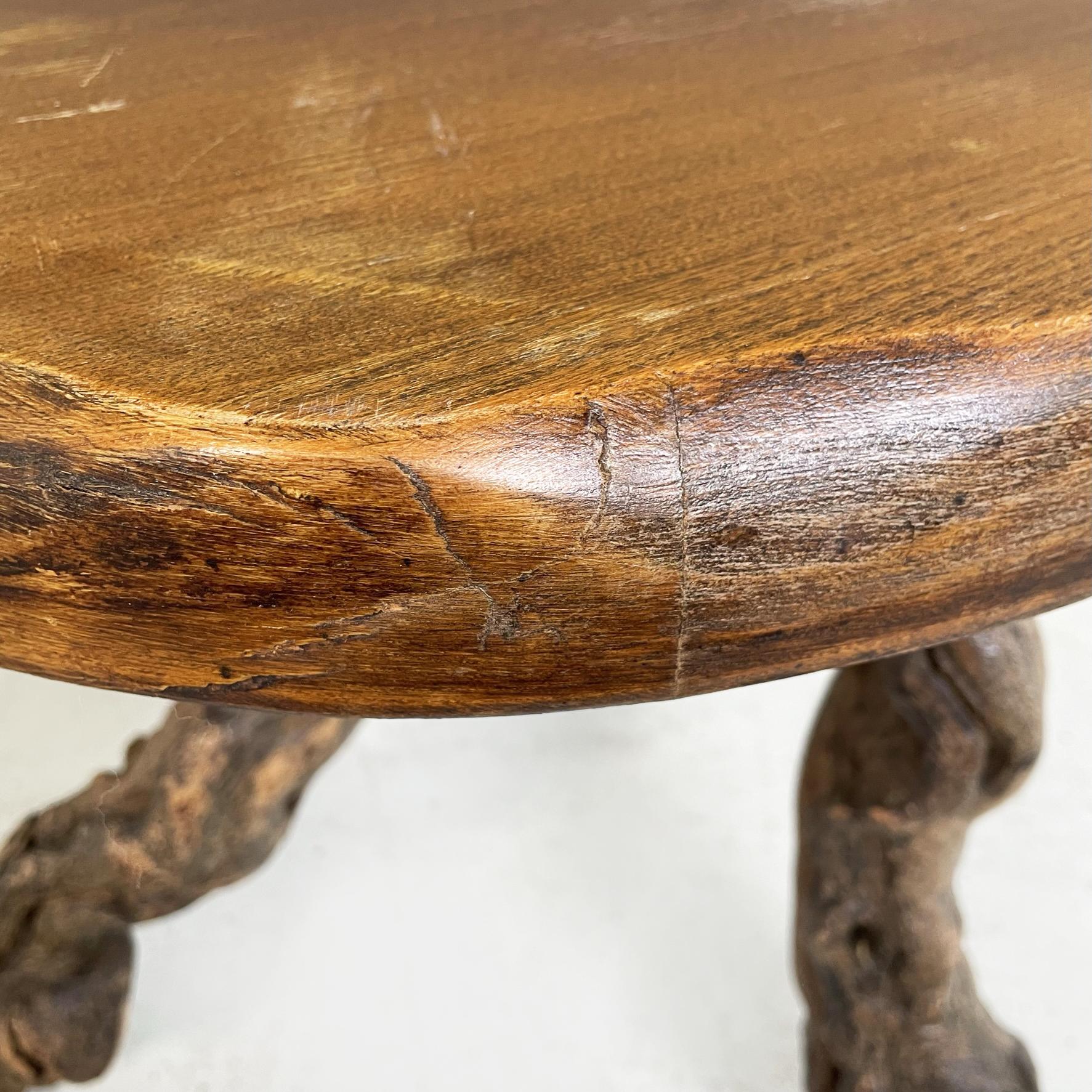 Wood Italian midcentury organic Rustic round coffee table in wood and branches, 1950s For Sale