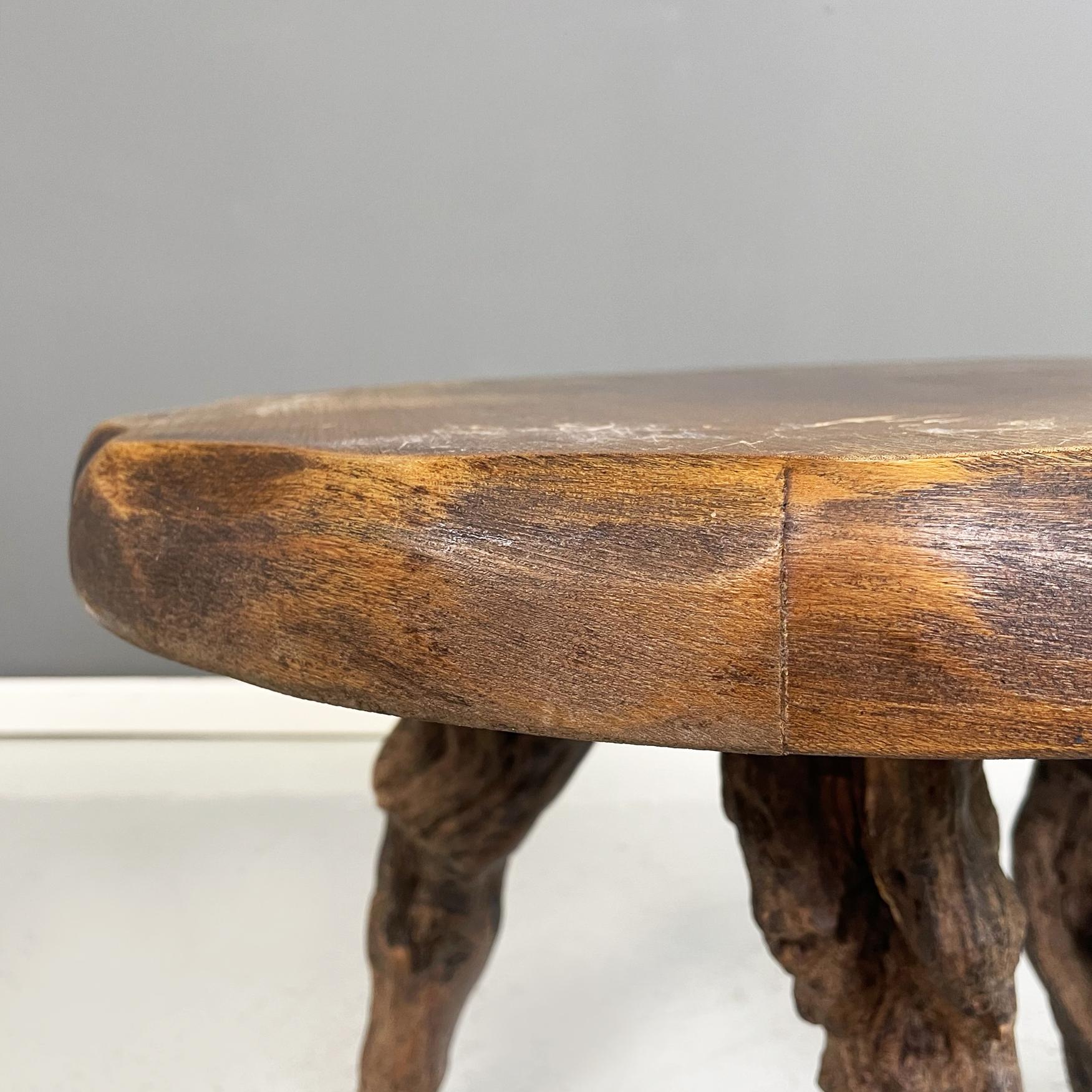 Italian midcentury organic Rustic round coffee table in wood and branches, 1950s For Sale 2