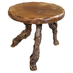 Italian midcentury organic Rustic round coffee table in wood and branches, 1950s