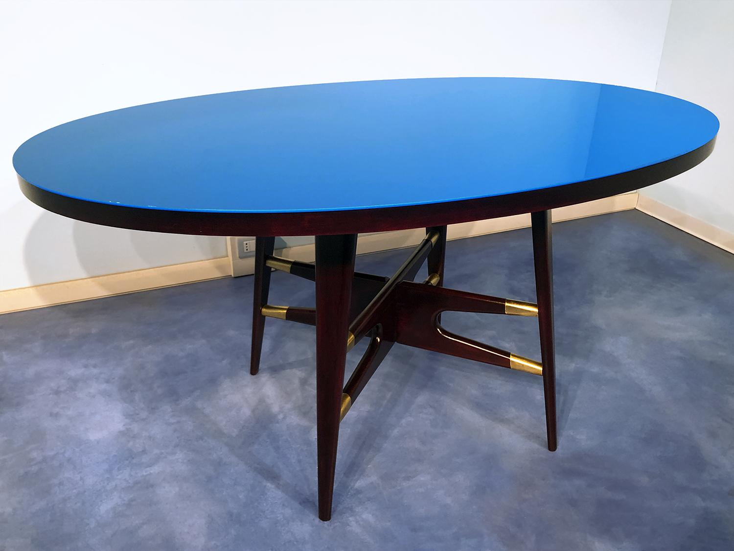 Italian Mid-Century Oval Blue Dining Table by Silvio Cavatorta, 1950s 4