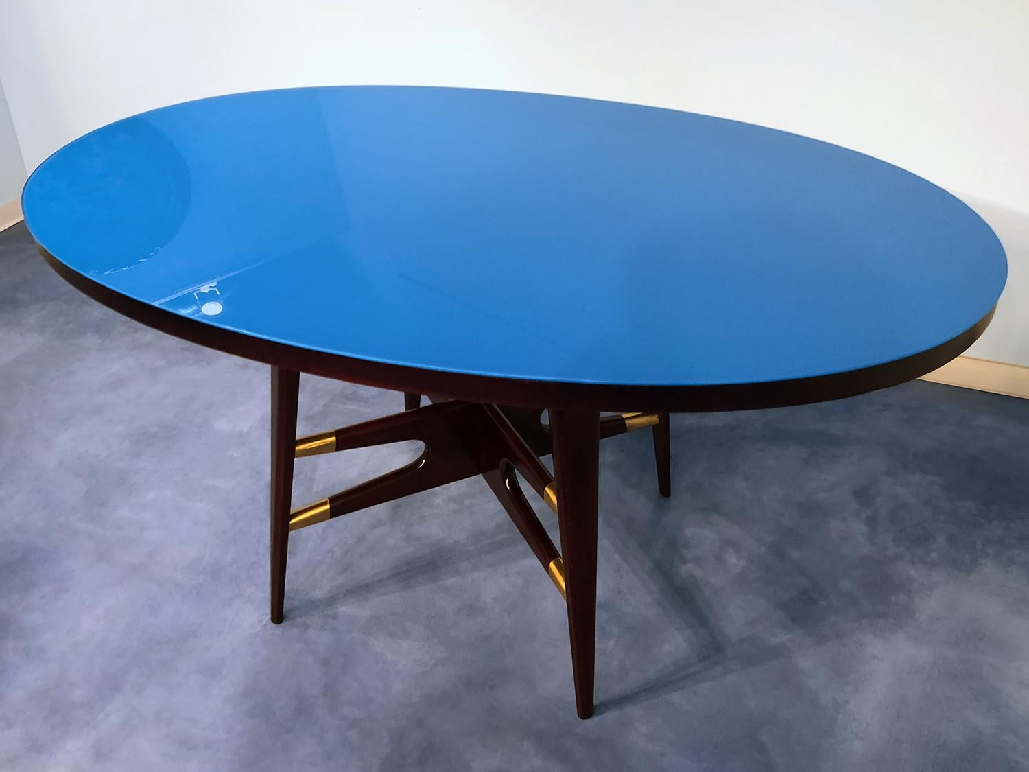 Mid-Century Modern Italian Mid-Century Oval Blue Dining Table by Silvio Cavatorta, 1950s