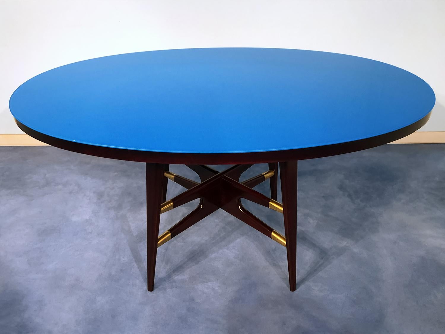 Italian Mid-Century Oval Blue Dining Table by Silvio Cavatorta, 1950s 3