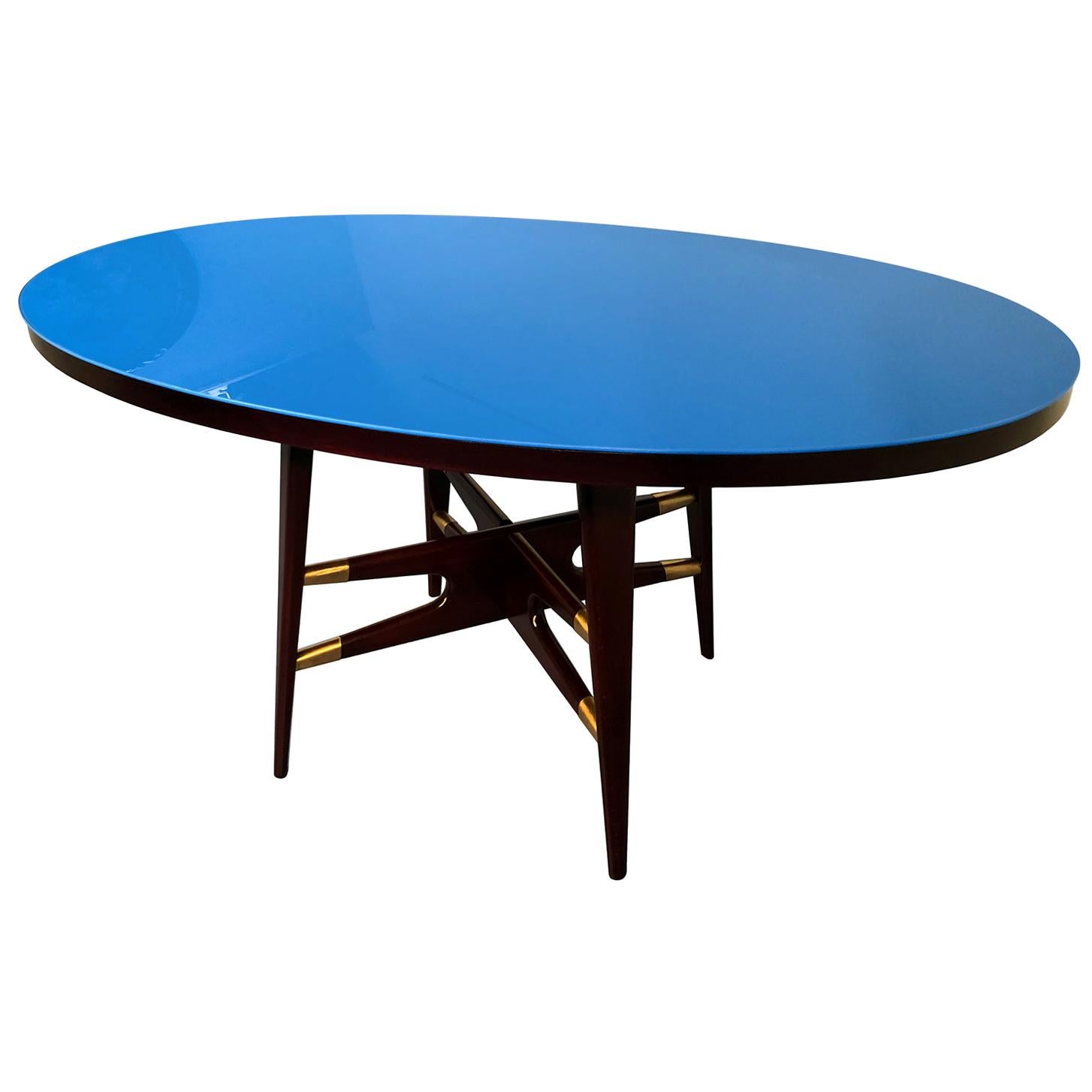 Italian Mid-Century Oval Blue Dining Table by Silvio Cavatorta, 1950s