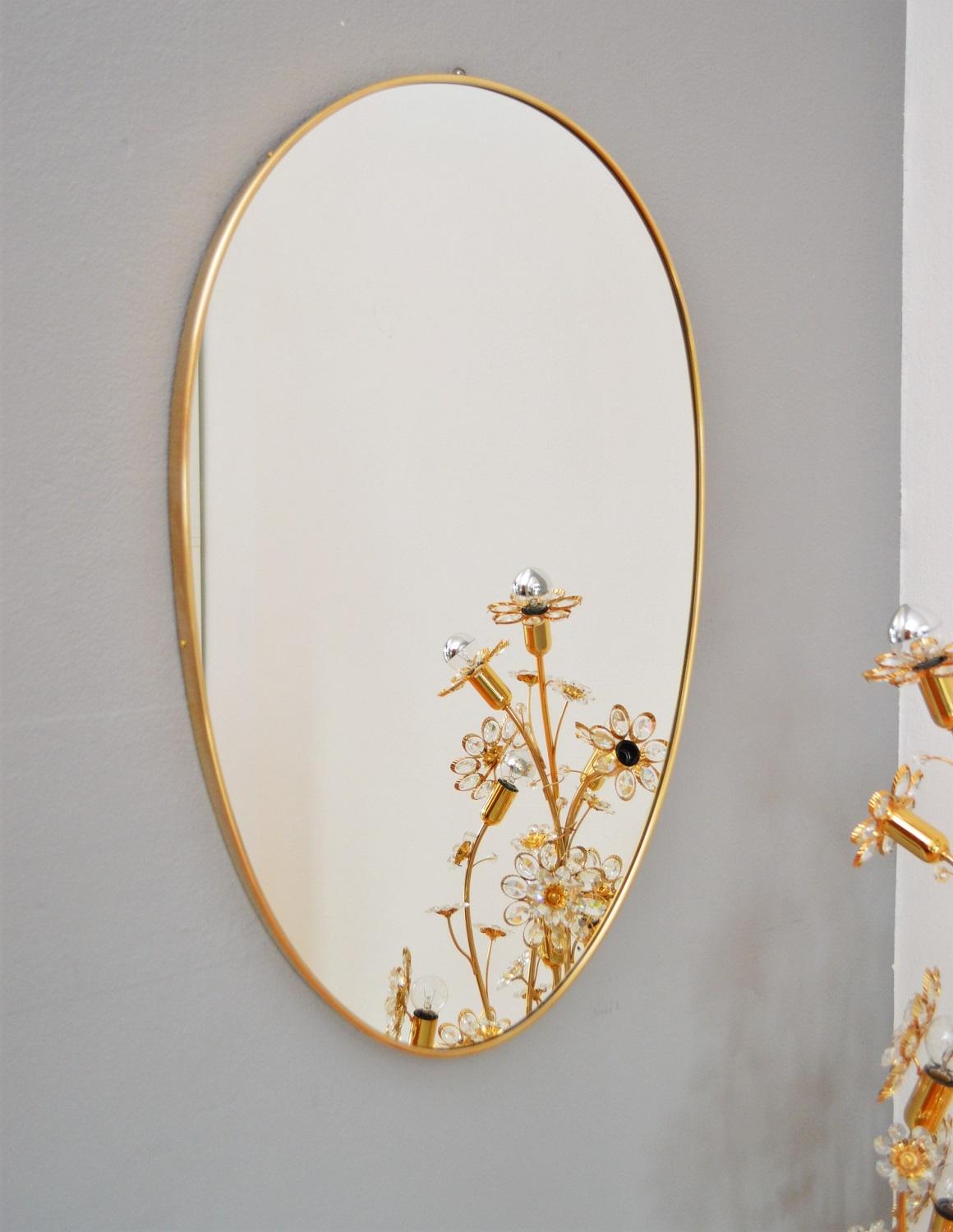Italian Midcentury Oval Brass Wall Mirror, 1950s 5