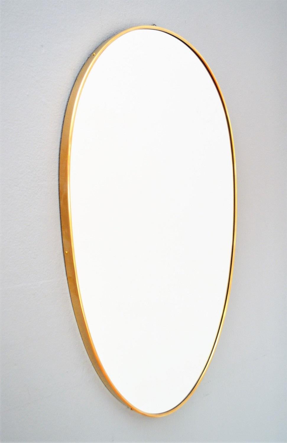 Mid-Century Modern Italian Midcentury Oval Brass Wall Mirror, 1950s