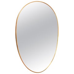 Italian Midcentury Oval Brass Wall Mirror, 1950s