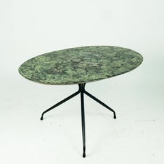 Italian Midcentury Oval Cocktail or Coffee Table with Faux Green Marble Top