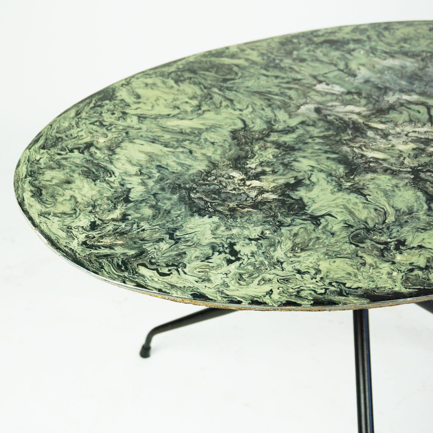 Italian Midcentury Oval Cocktail or Coffee Table with Faux Green Marble Top 1