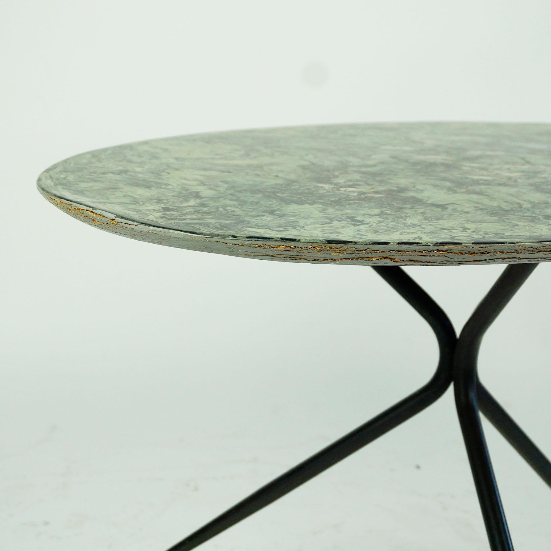 Italian Midcentury Oval Cocktail or Coffee Table with Faux Green Marble Top 2