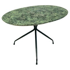 Italian Midcentury Oval Cocktail or Coffee Table with Faux Green Marble Top