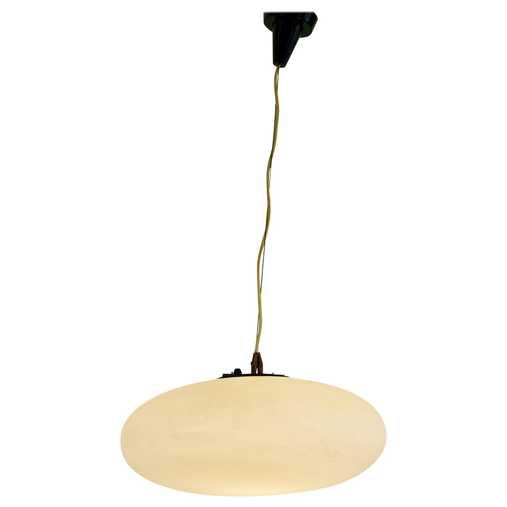 Italian Midcentury Oval Opaline Glass Chandelier in the Style of Stilnovo