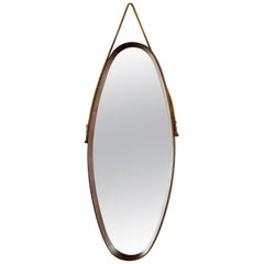 Italian Midcentury Oval Rosewood Wall Mirror with Rope