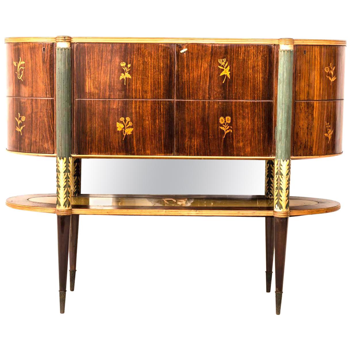 Italian Midcentury Oval Shaped Rare Bar Cabinet or Sideboard by Pierluigi Colli
