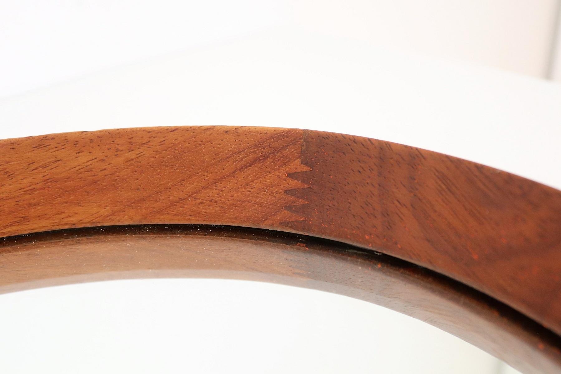 Italian Midcentury Oval Teak Wall Mirror with Cord Hanging, 1960s In Good Condition In Morazzone, Varese