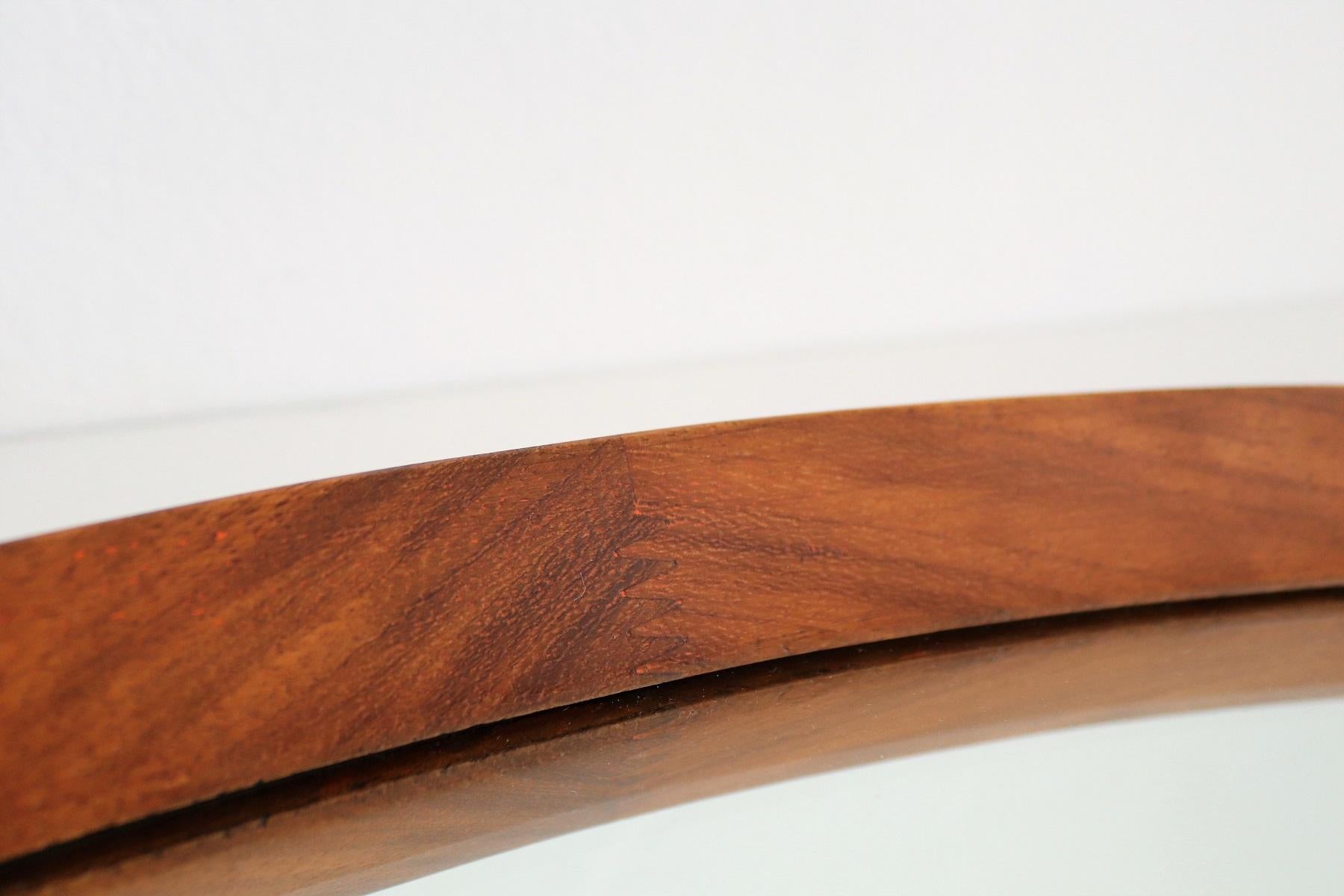 Mid-20th Century Italian Midcentury Oval Teak Wall Mirror with Cord Hanging, 1960s