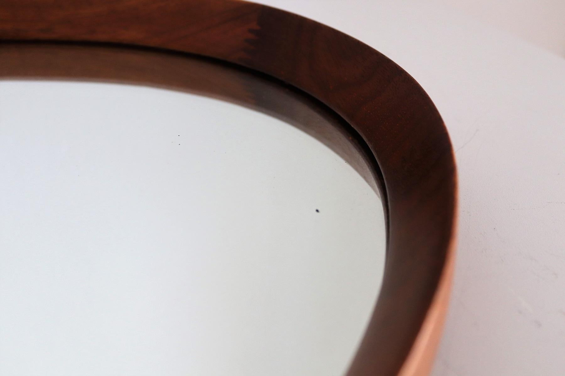 Italian Midcentury Oval Teak Wall Mirror with Cord Hanging, 1960s 1