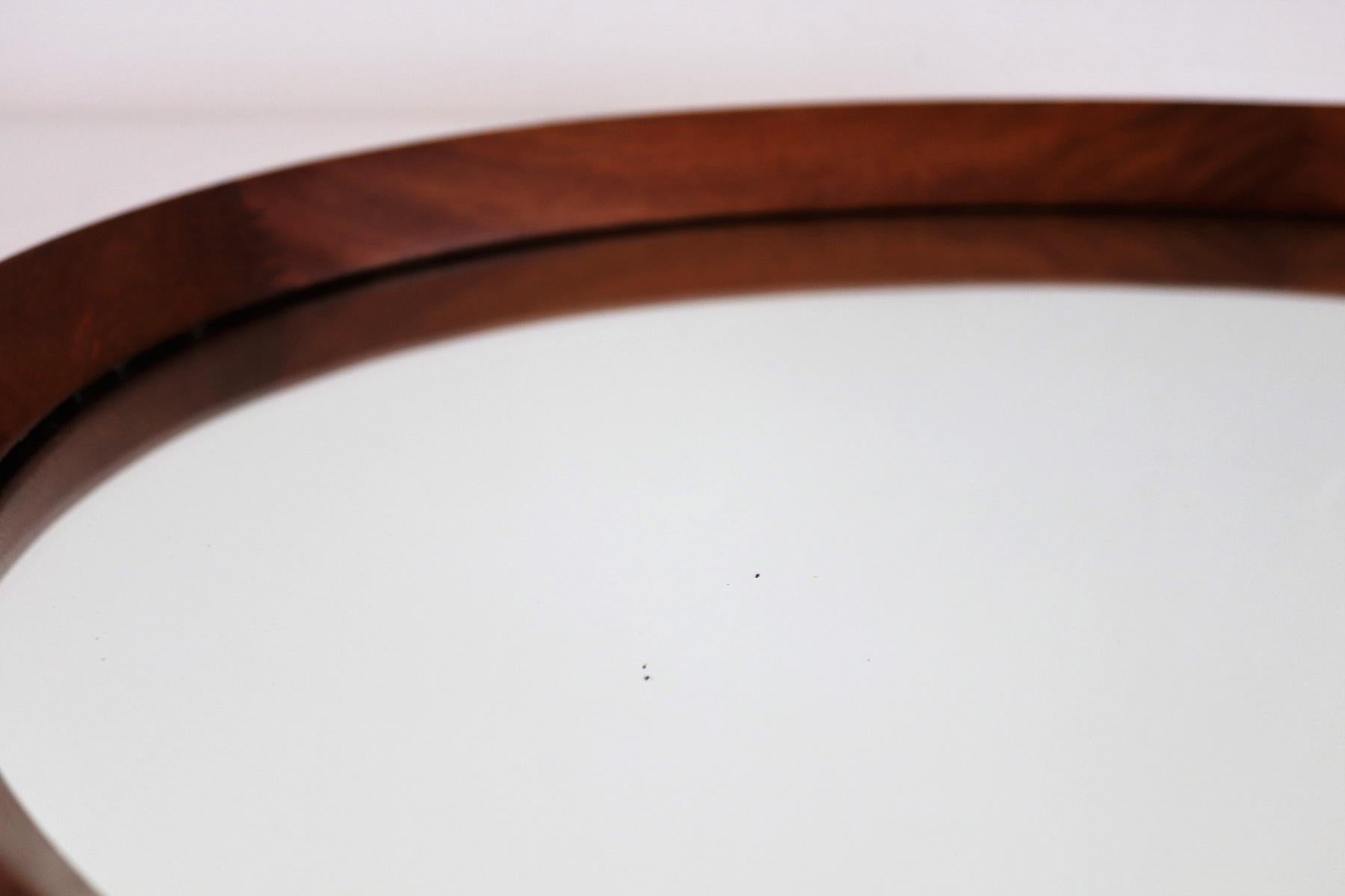 Italian Midcentury Oval Teak Wall Mirror with Cord Hanging, 1960s 2