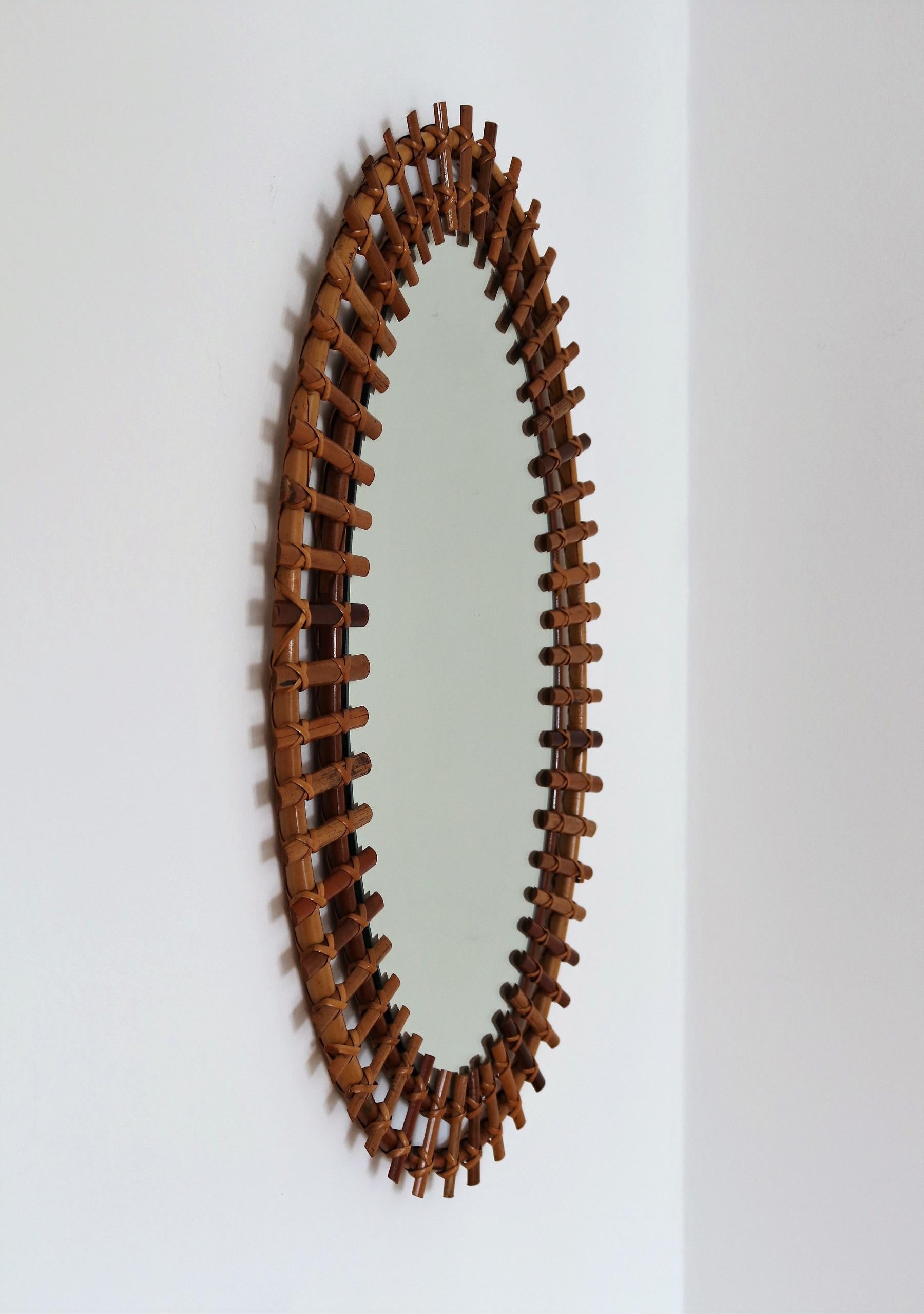 Mid-Century Modern Italian Midcentury Oval Wall Mirror With Bamboo Frame, 1960s