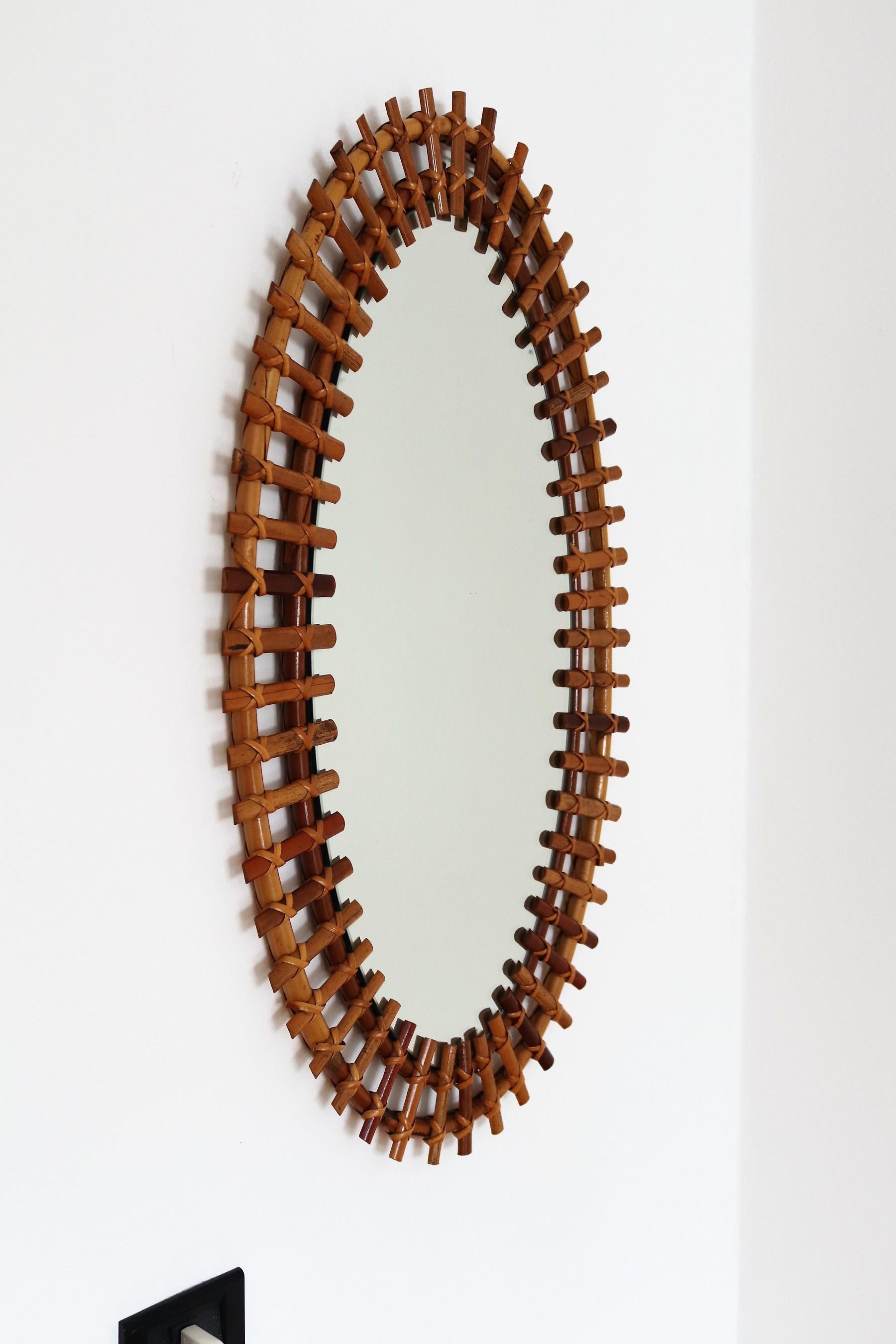 Italian Midcentury Oval Wall Mirror With Bamboo Frame, 1960s 3