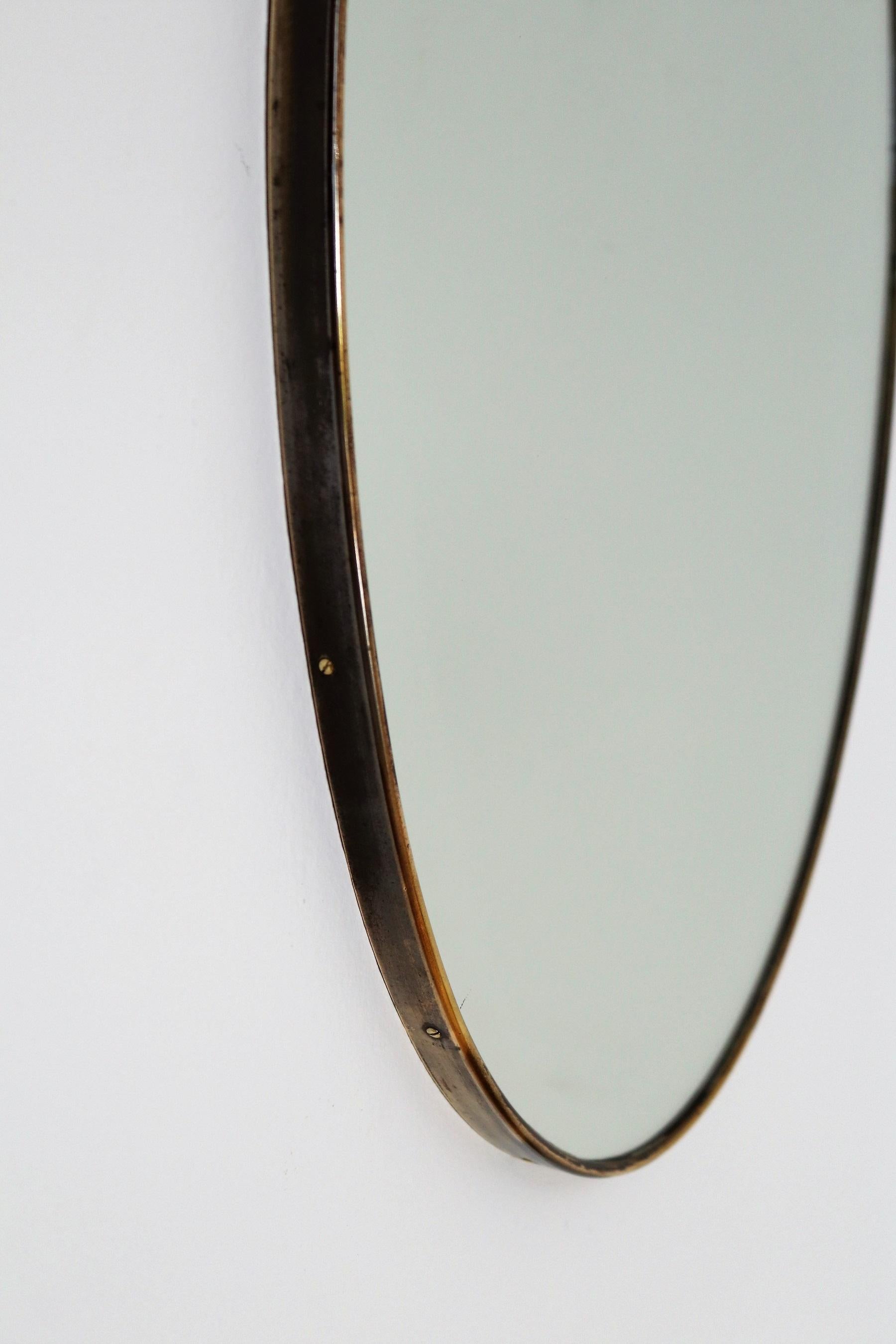 Mid-20th Century Italian Midcentury Oval Wall Mirror with Brass Frame, 1950s