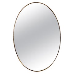 Italian Midcentury Oval Wall Mirror with Brass Frame, 1950s