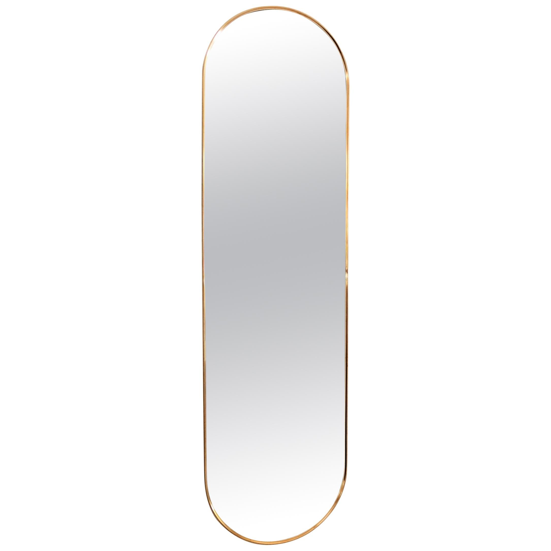 Italian Midcentury Oval Wall Mirror with Brass Frame, 1970s