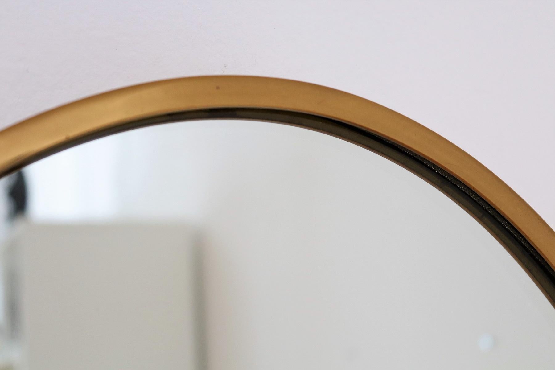 Italian Midcentury Oval Wall Mirror with Brass Frame and Details, 1970s 3