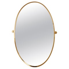 Italian Midcentury Oval Wall Mirror with Brass Frame and Details, 1970s