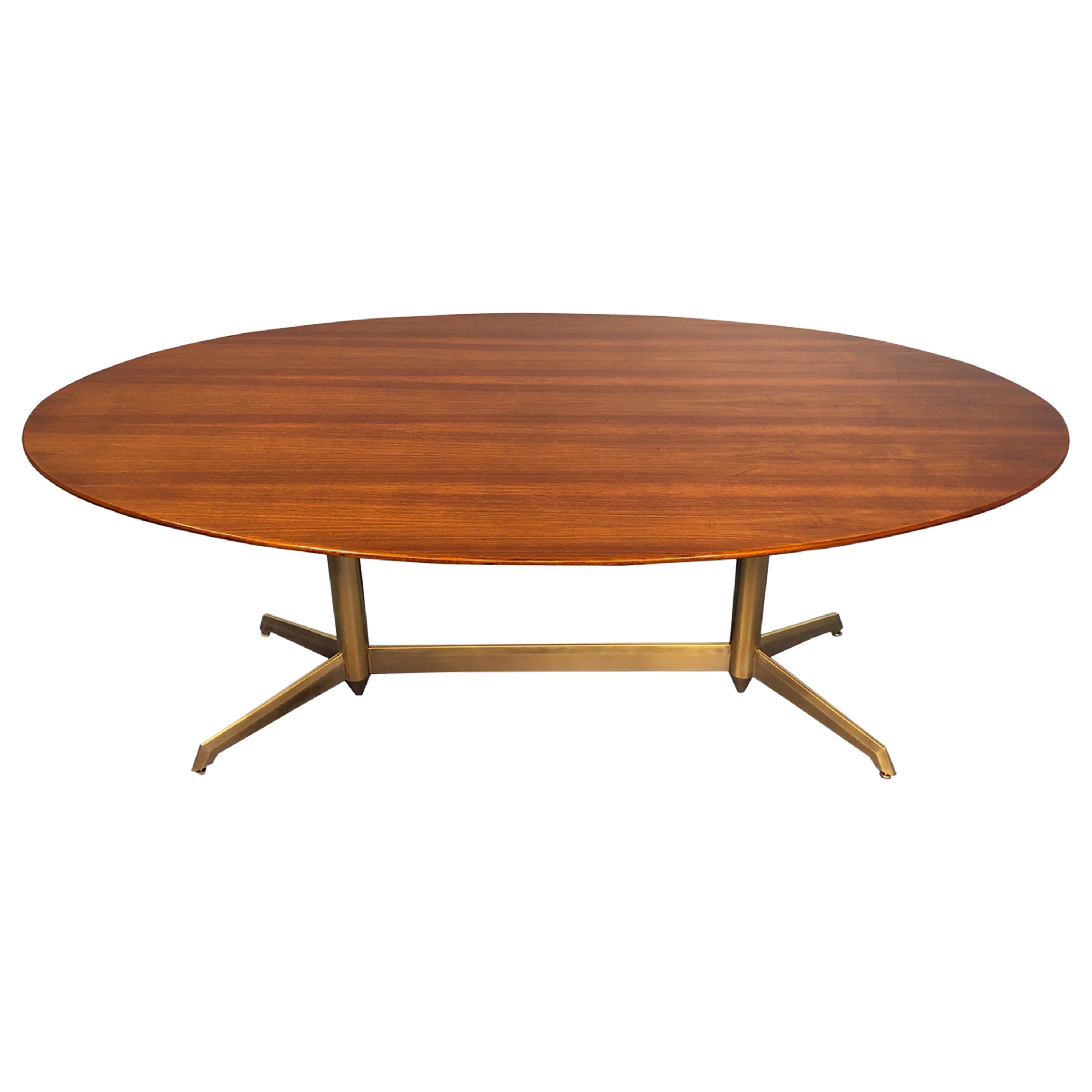 Italian Midcentury Oval Walnut Dining Table, 1950s