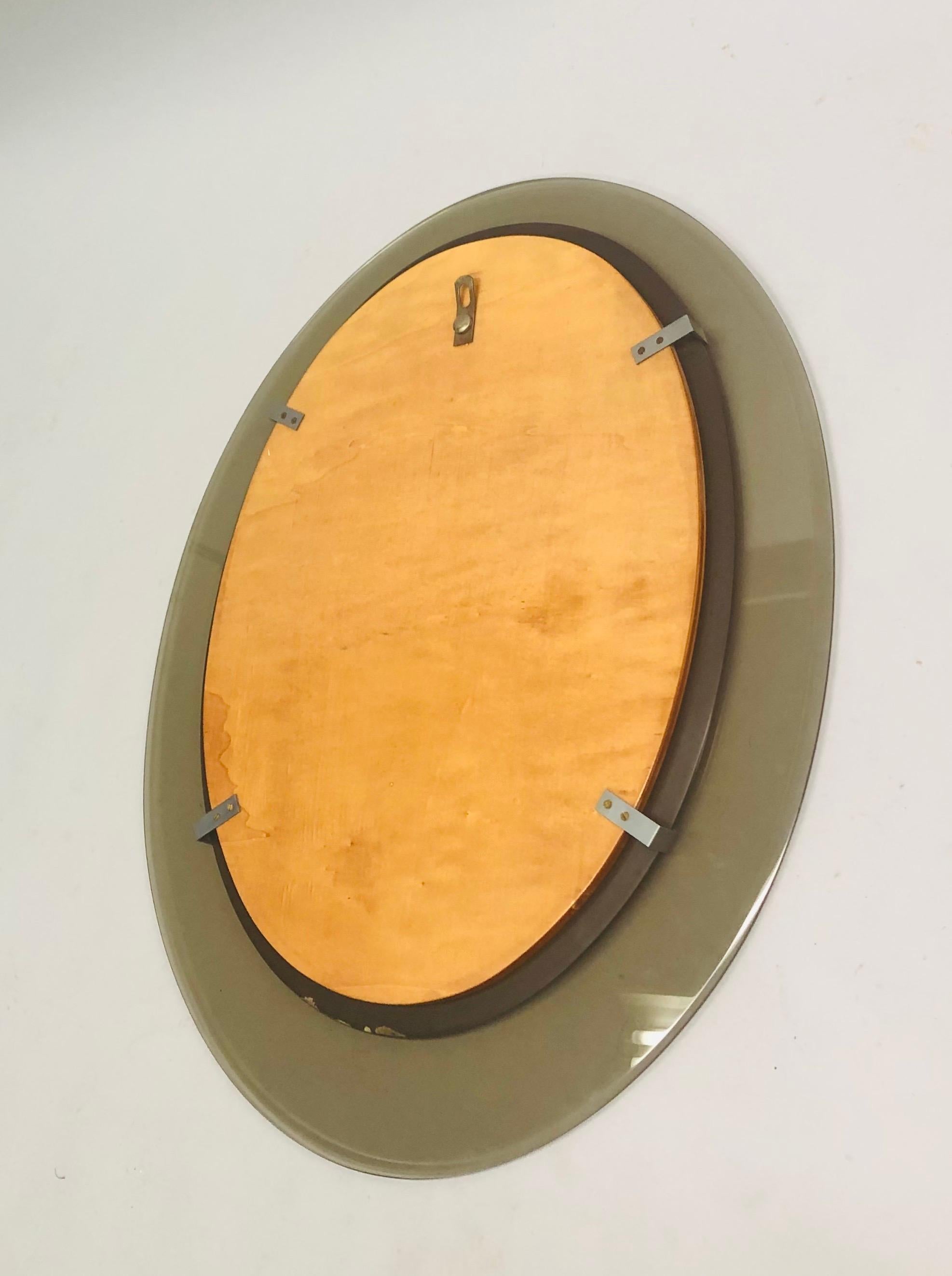 Italian Midcentury Ovoid Gray Glass Mirror, Attr. Max Ingrand for Fontana Arte 4