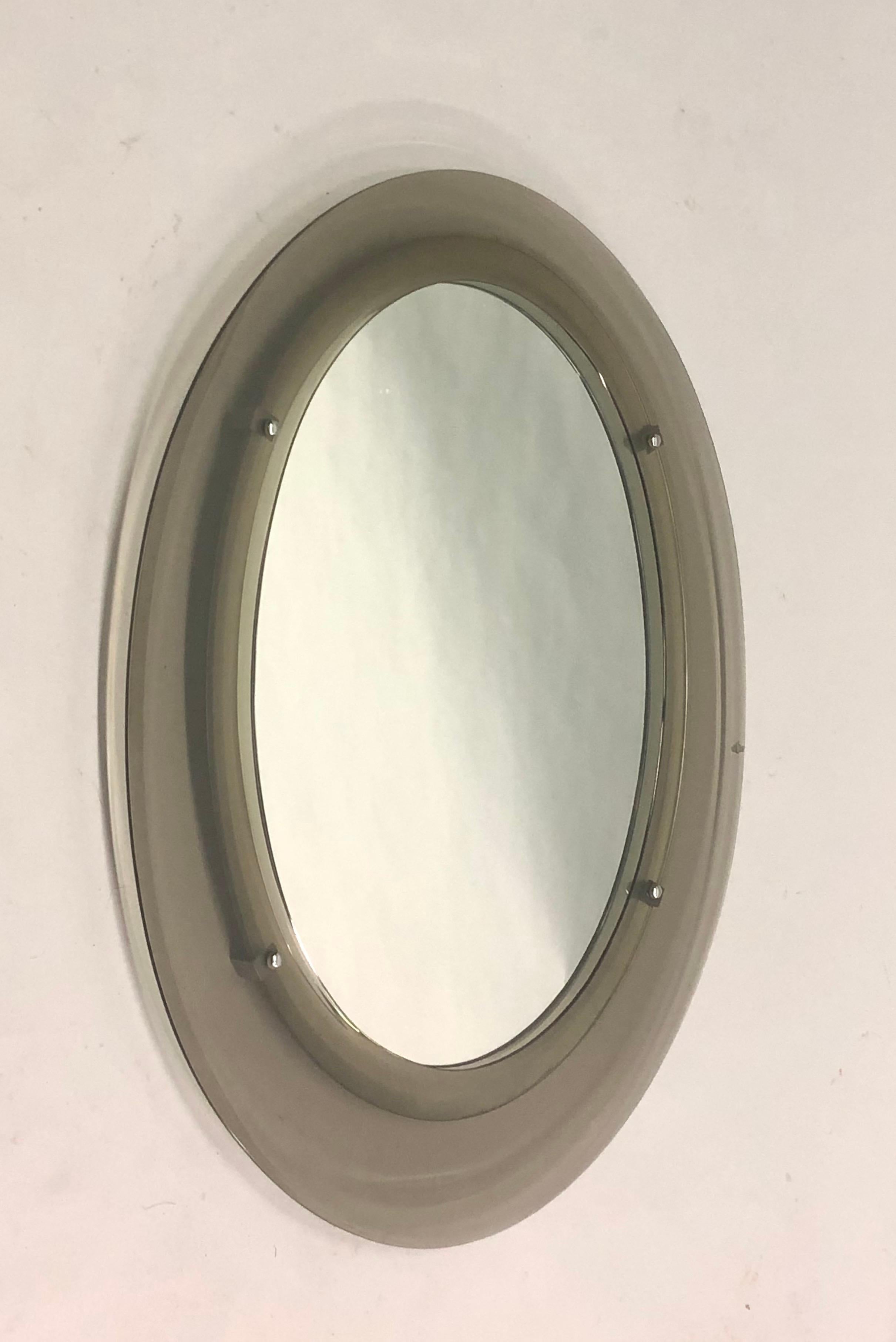 Mid-Century Modern Italian Midcentury Ovoid Gray Glass Mirror, Attr. Max Ingrand for Fontana Arte