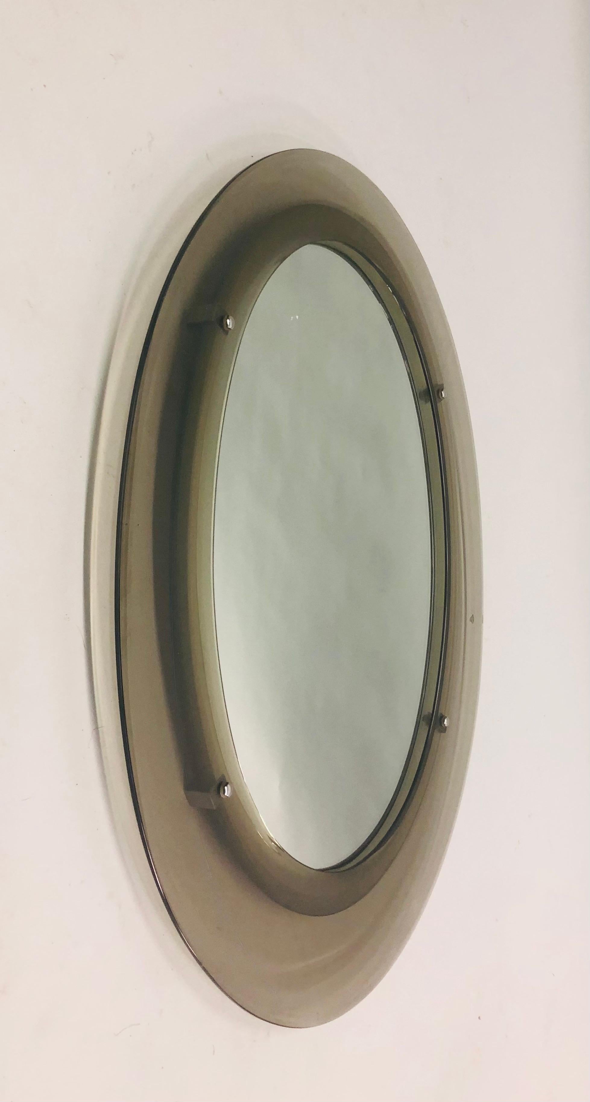 Hand-Crafted Italian Midcentury Ovoid Gray Glass Mirror, Attr. Max Ingrand for Fontana Arte