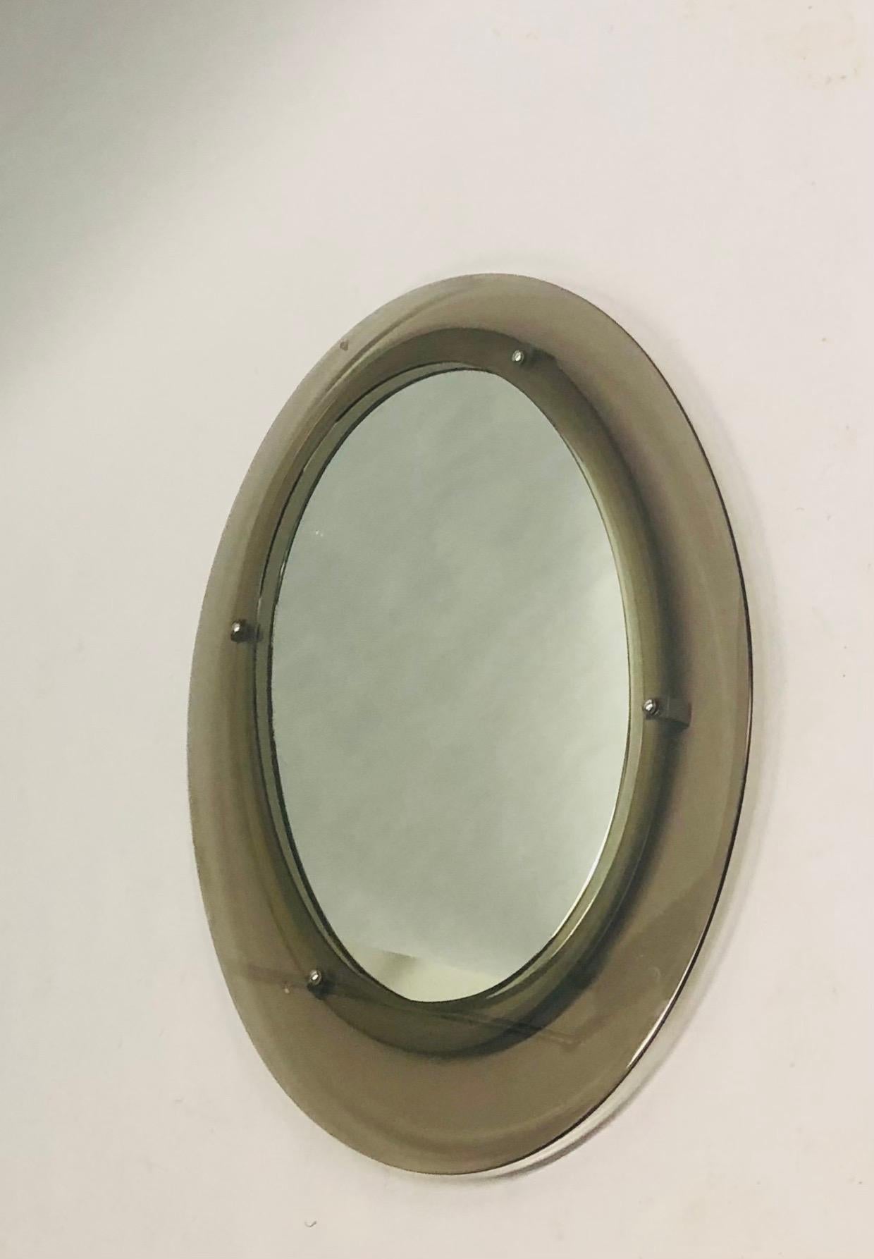 Italian Midcentury Ovoid Gray Glass Mirror, Attr. Max Ingrand for Fontana Arte In Good Condition In New York, NY