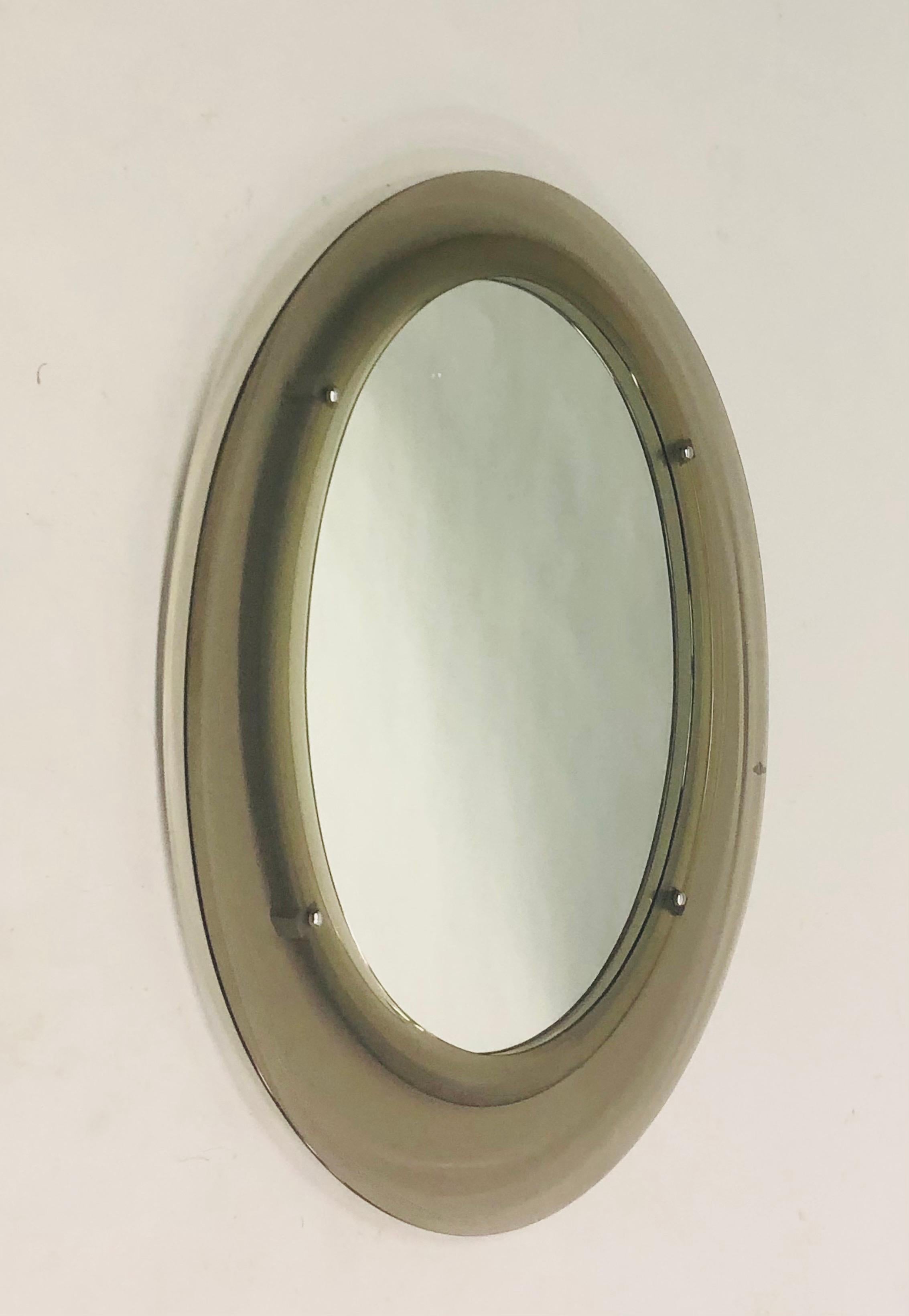 20th Century Italian Midcentury Ovoid Gray Glass Mirror, Attr. Max Ingrand for Fontana Arte