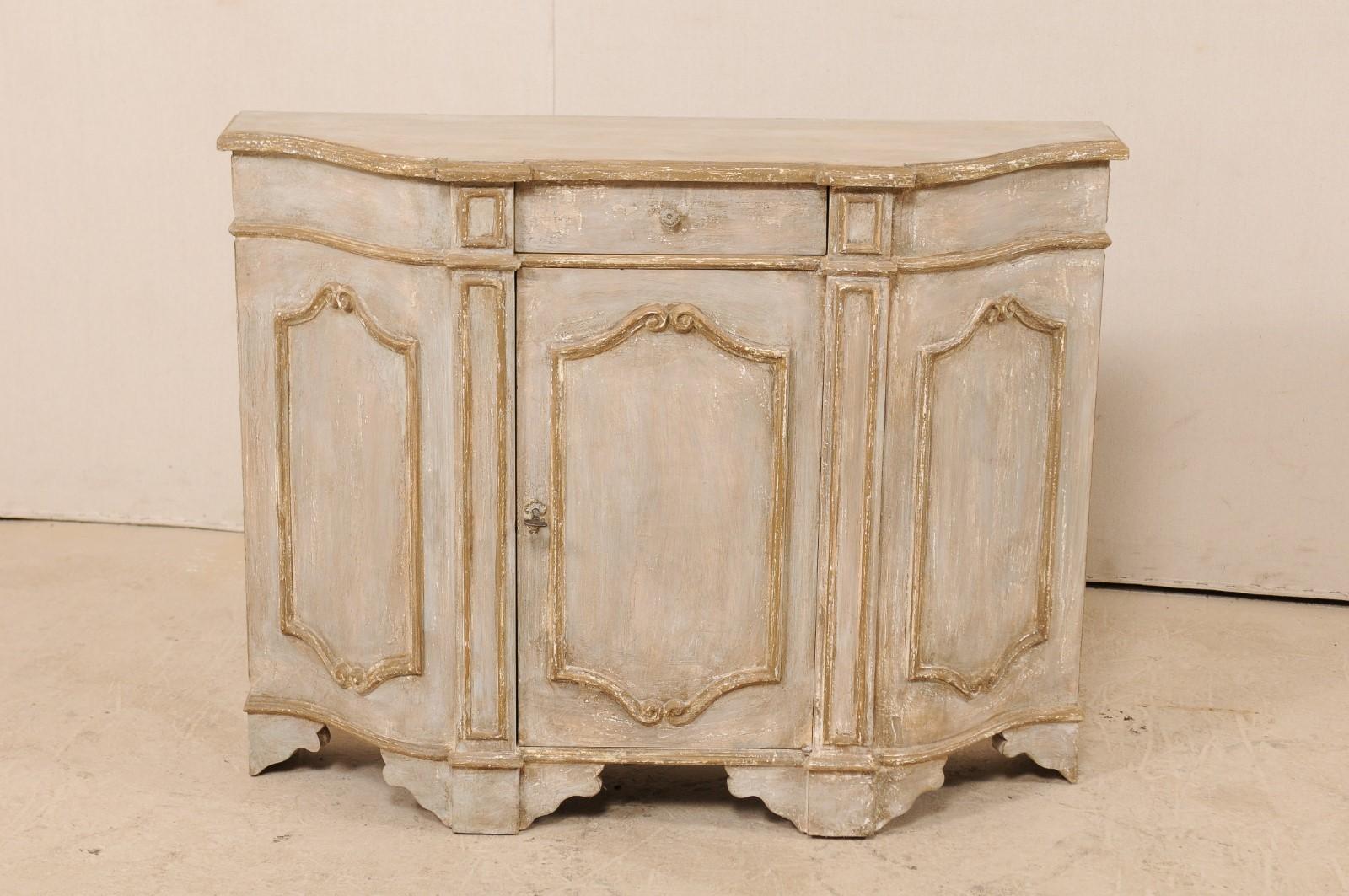 Carved Italian Midcentury Painted Wood Sideboard with Volute Accents