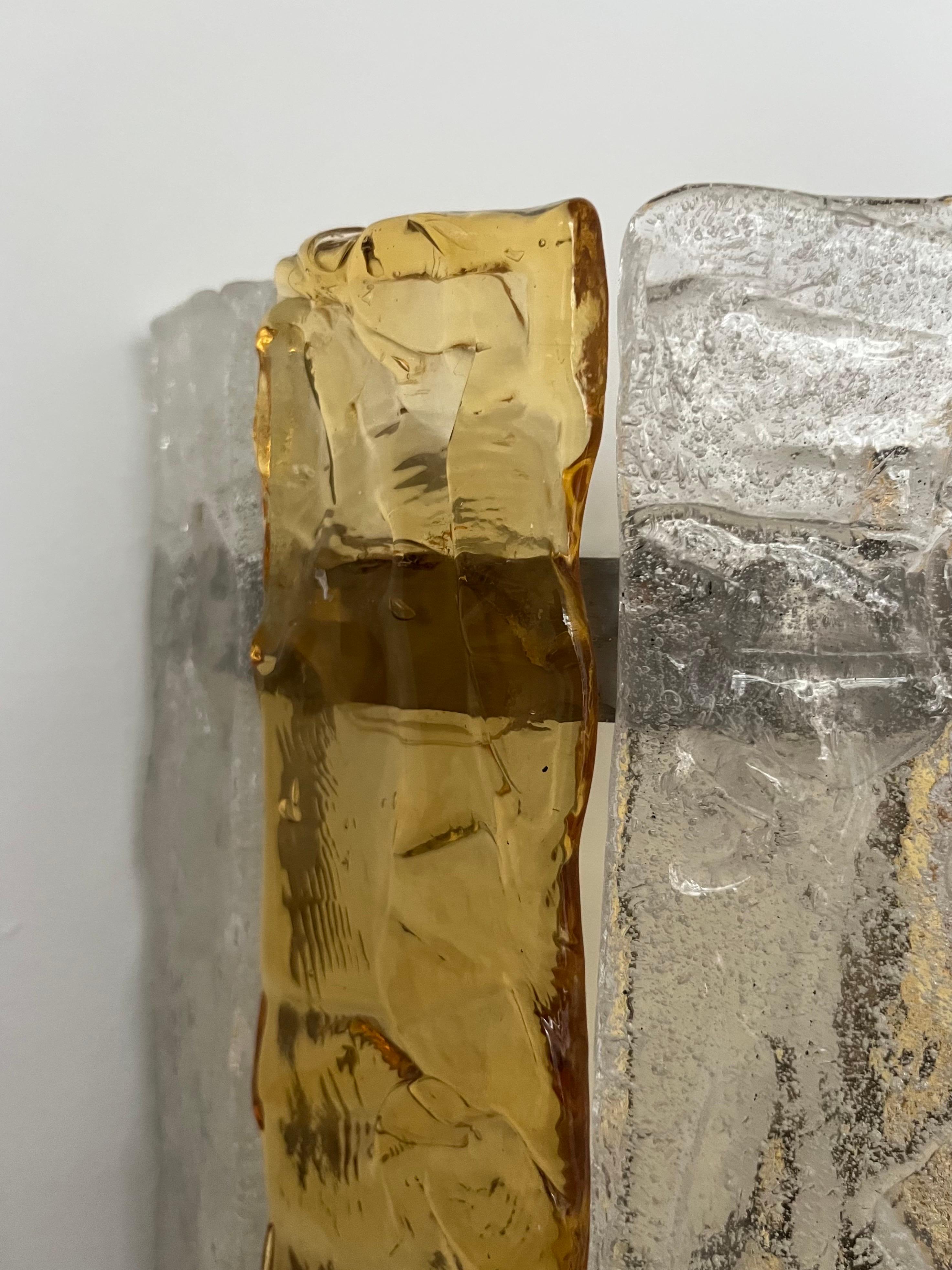 Coppia di lampade da parete in ambra trasparente di Mazzega Murano, anni '70 in vendita 3