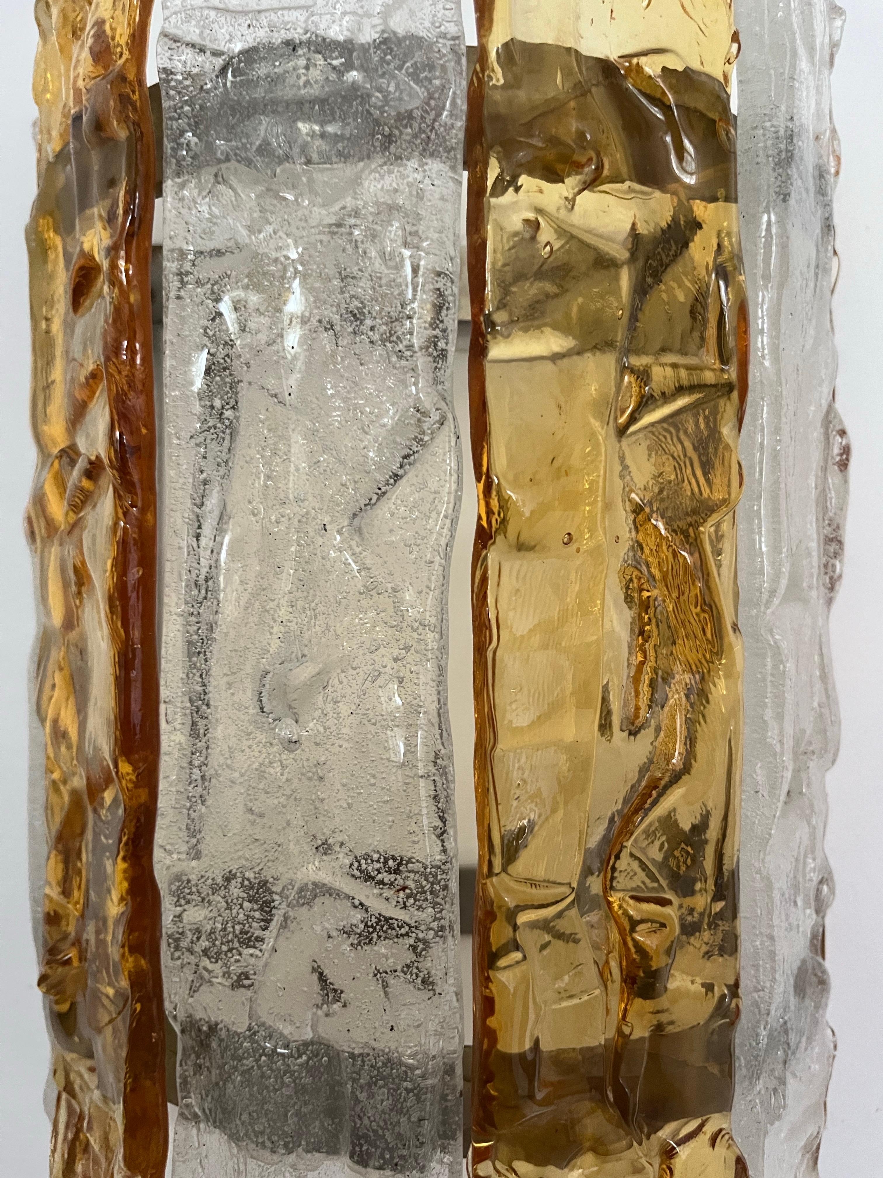 Coppia di lampade da parete in ambra trasparente di Mazzega Murano, anni '70 in vendita 6