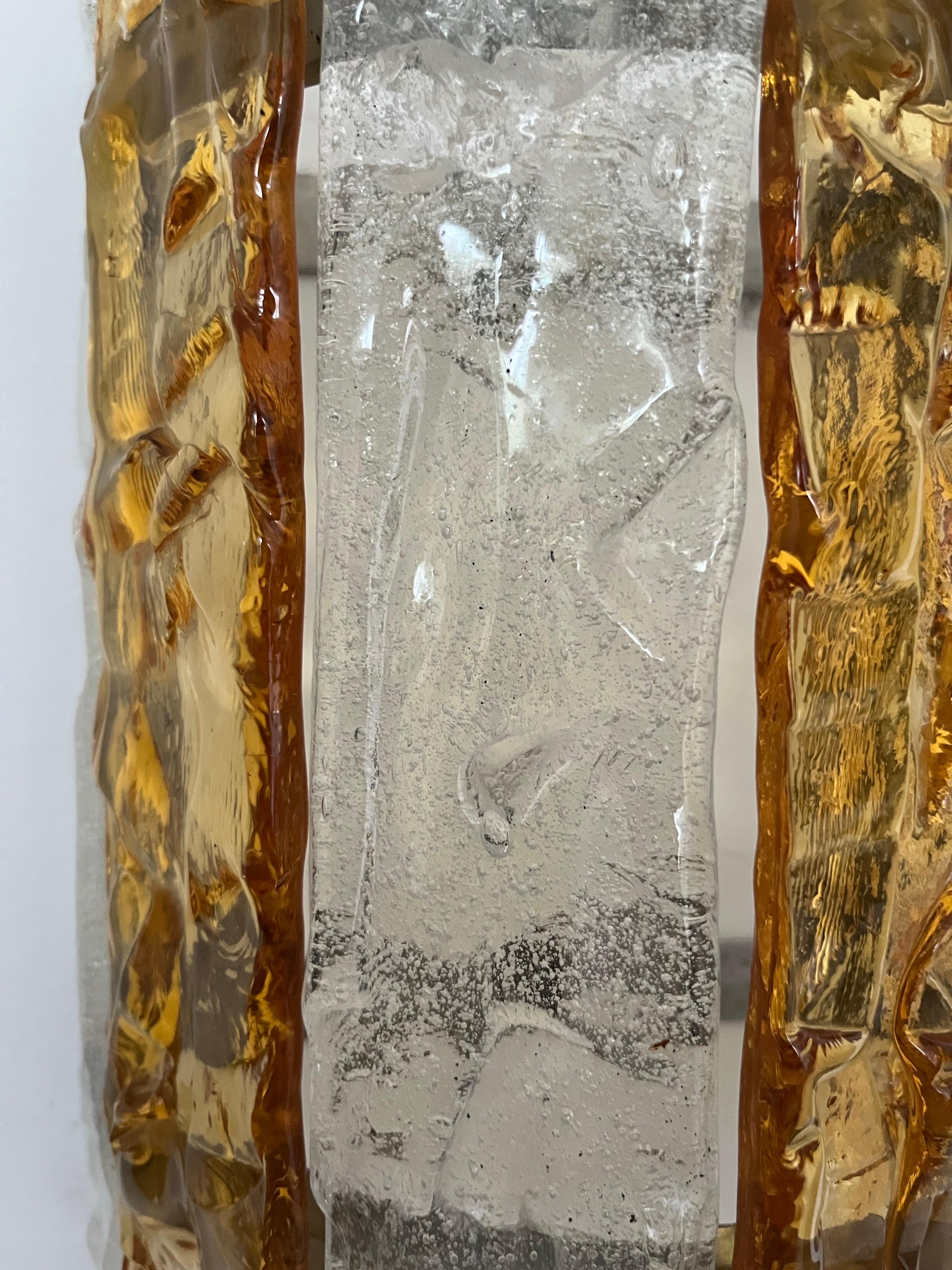 Coppia di lampade da parete in ambra trasparente di Mazzega Murano, anni '70 in vendita 7