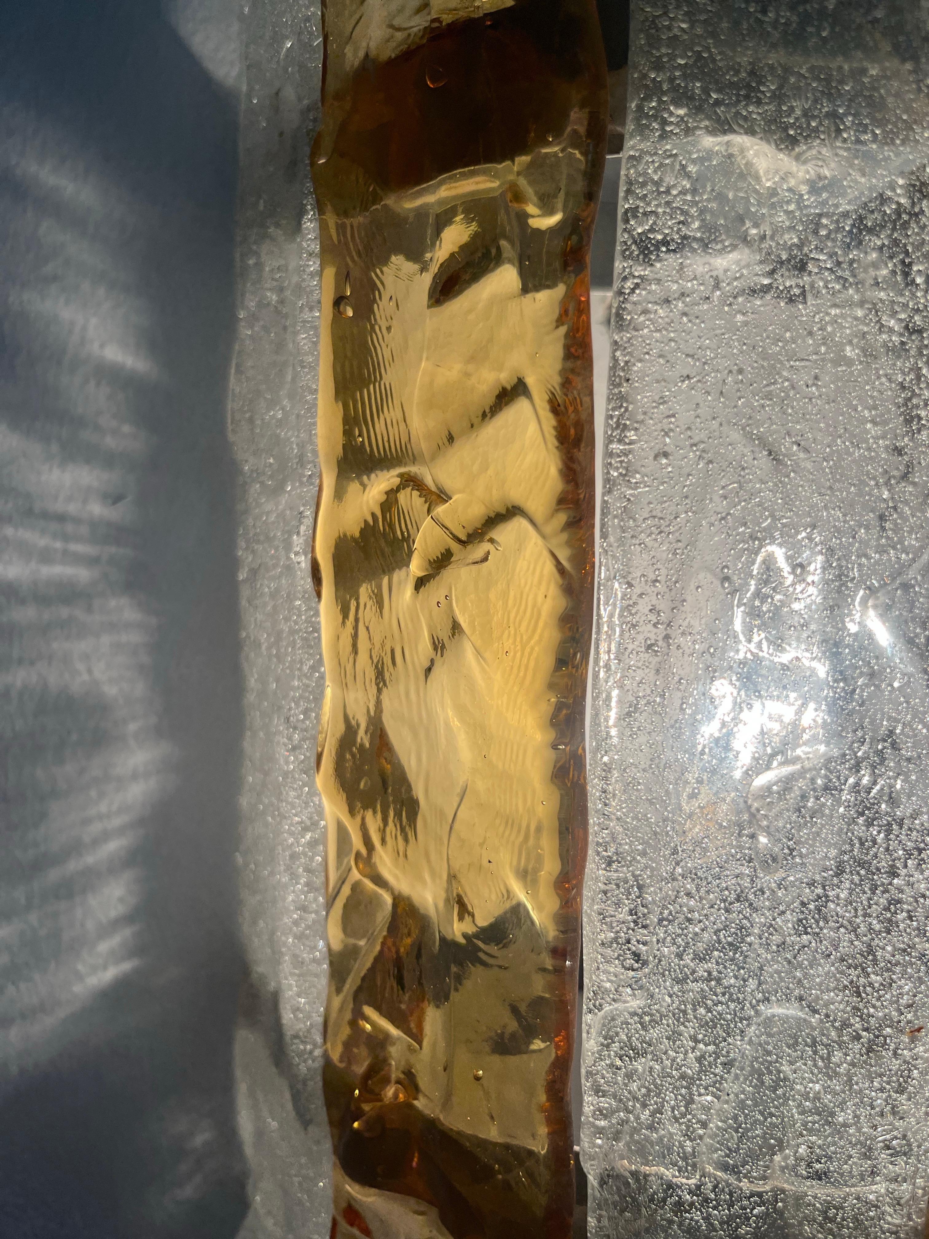 Metallo Coppia di lampade da parete in ambra trasparente di Mazzega Murano, anni '70 in vendita