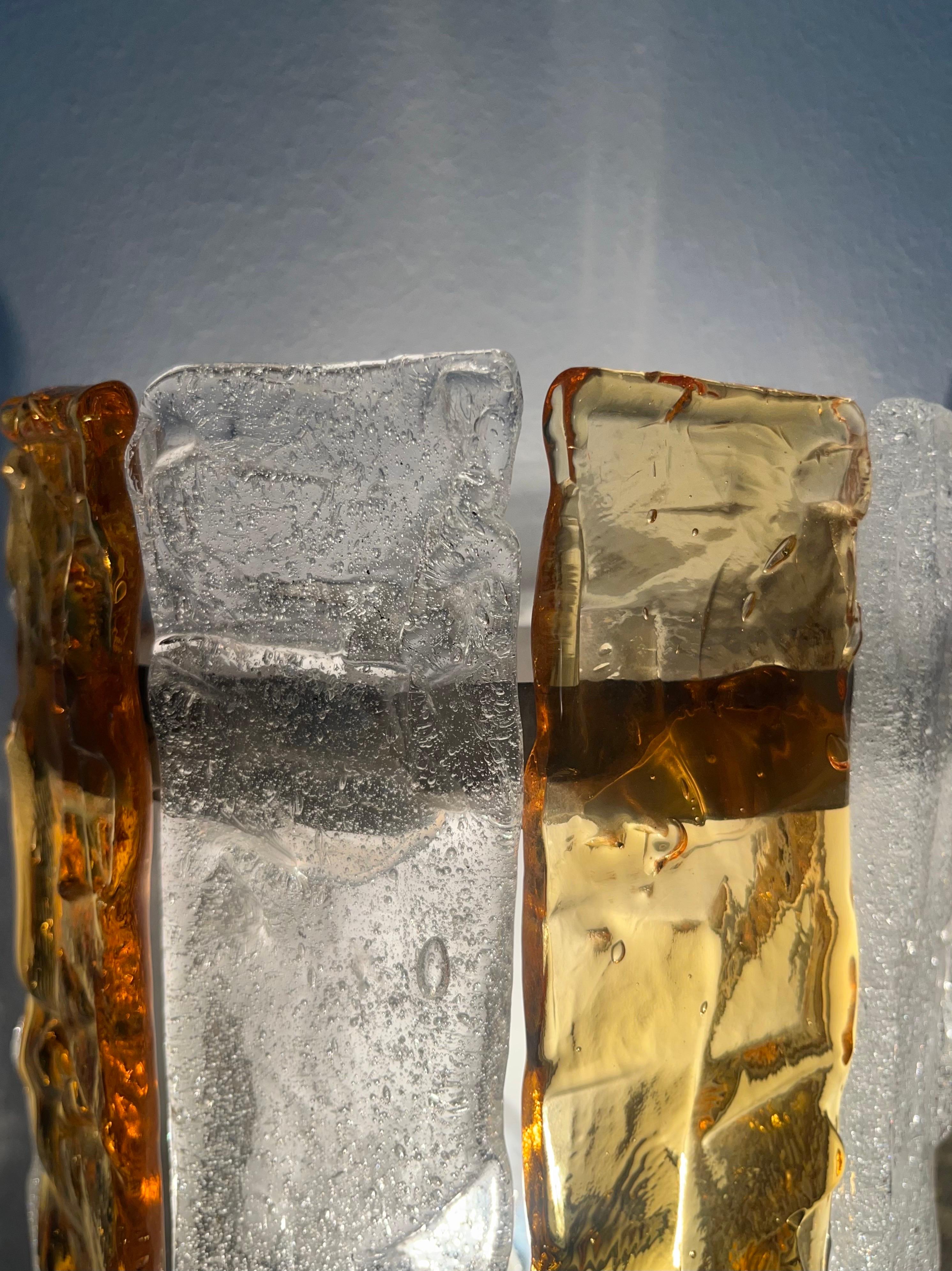 Coppia di lampade da parete in ambra trasparente di Mazzega Murano, anni '70 in vendita 1