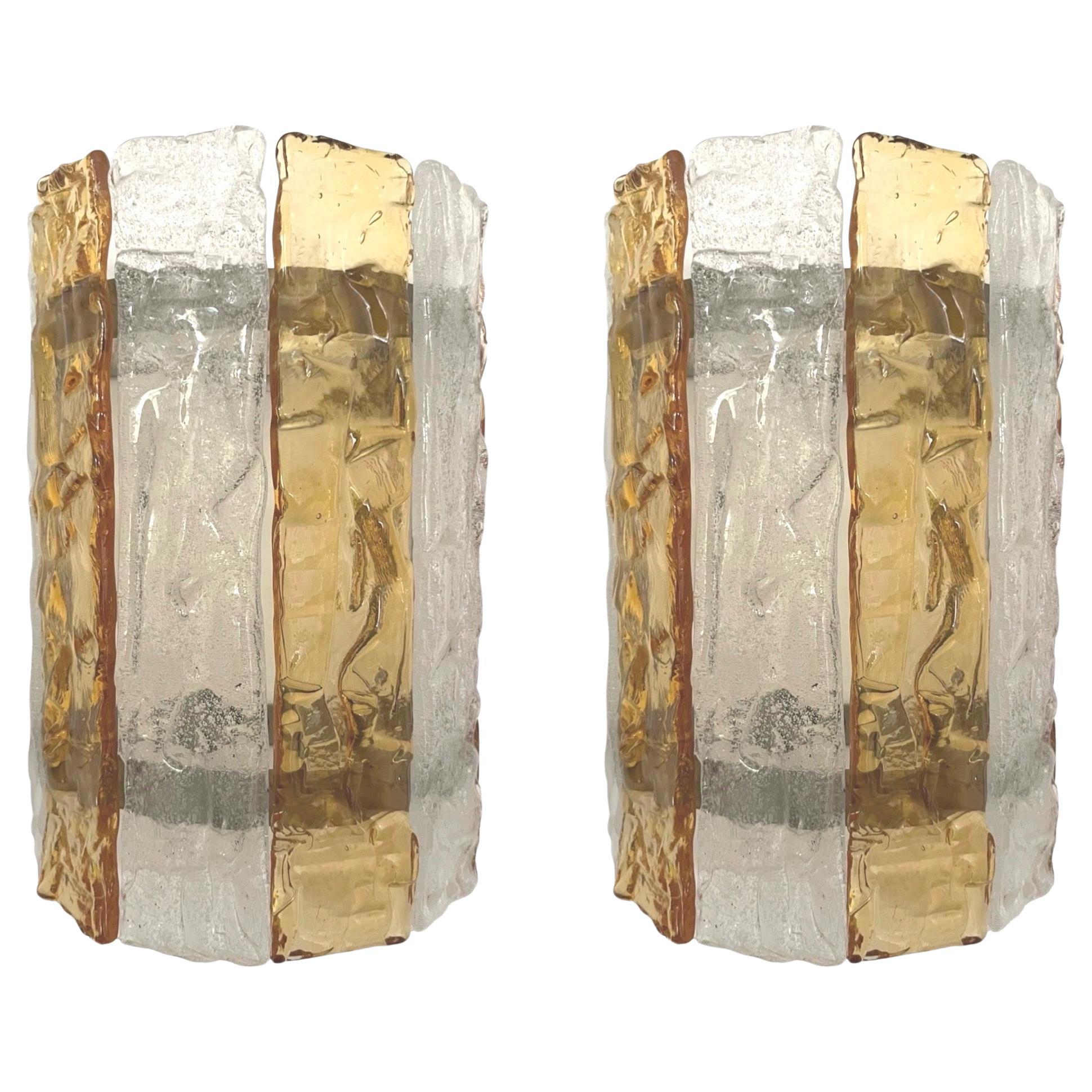 Coppia di lampade da parete in ambra trasparente di Mazzega Murano, anni
70