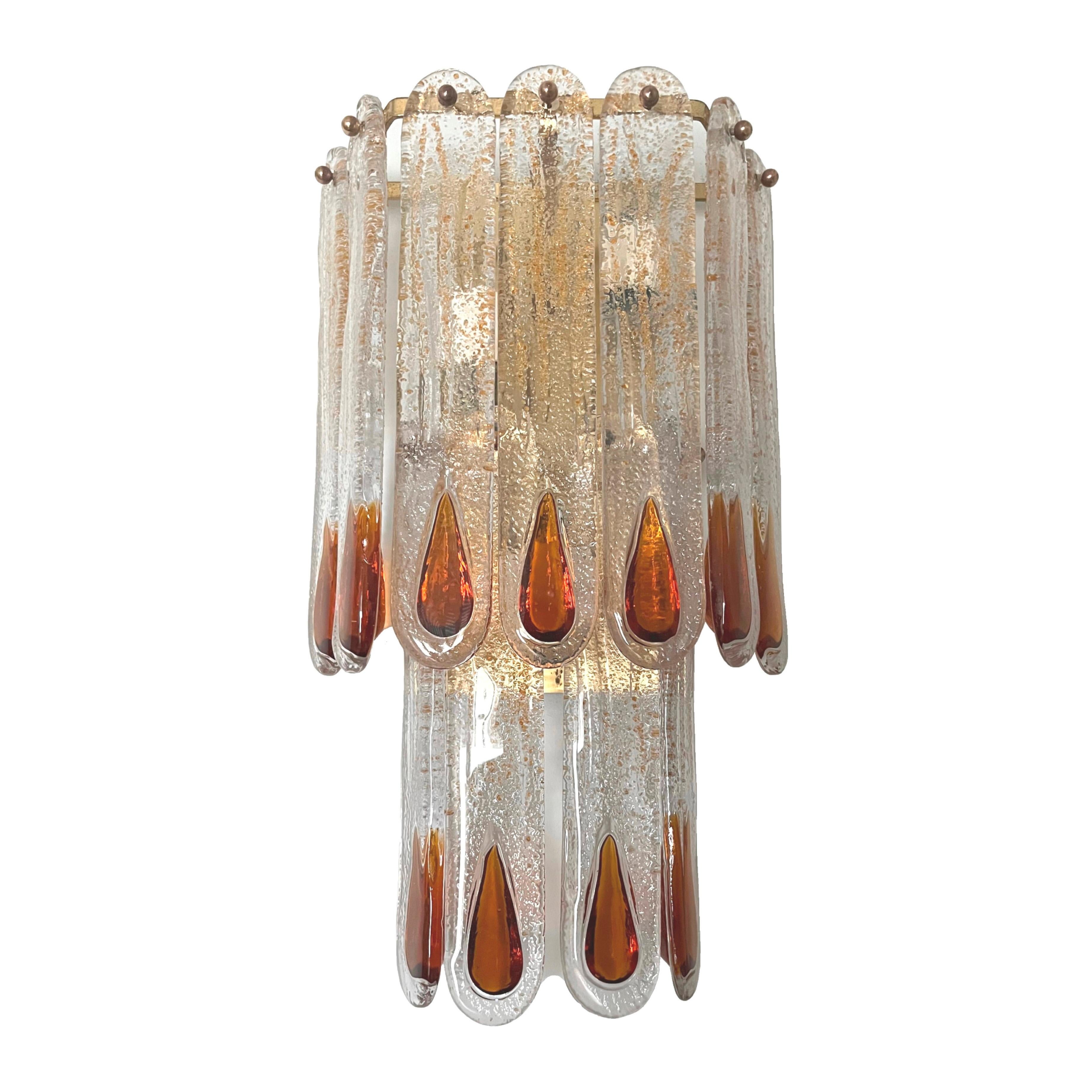 Italian Midcentury Pair of Amber Murano Glass Wall Sconces by Mazzega, 1970s 7