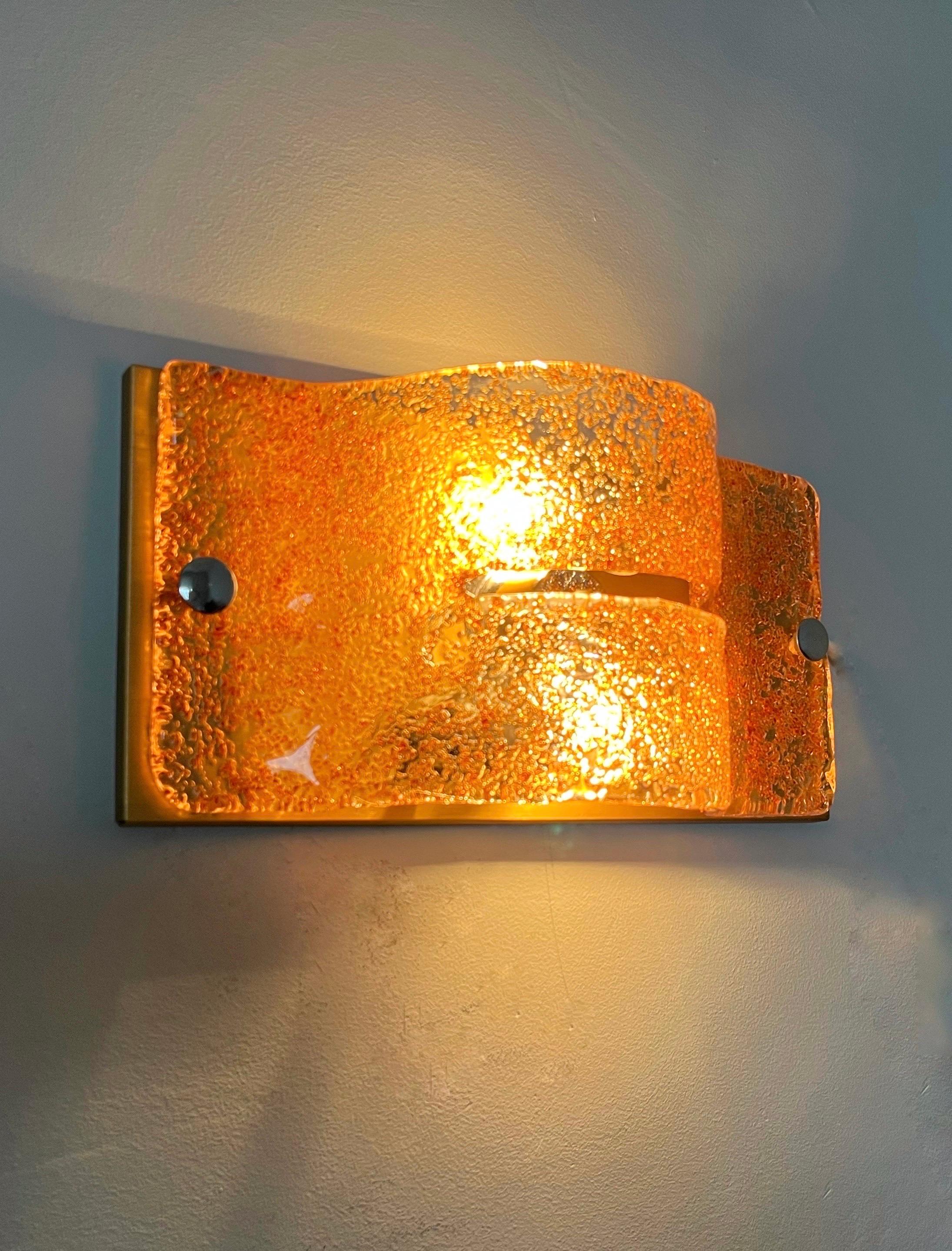 Mid-Century Modern Italian Midcentury Pair of Caramel Murano Glass Wall Sconces by Mazzega, 1970s For Sale