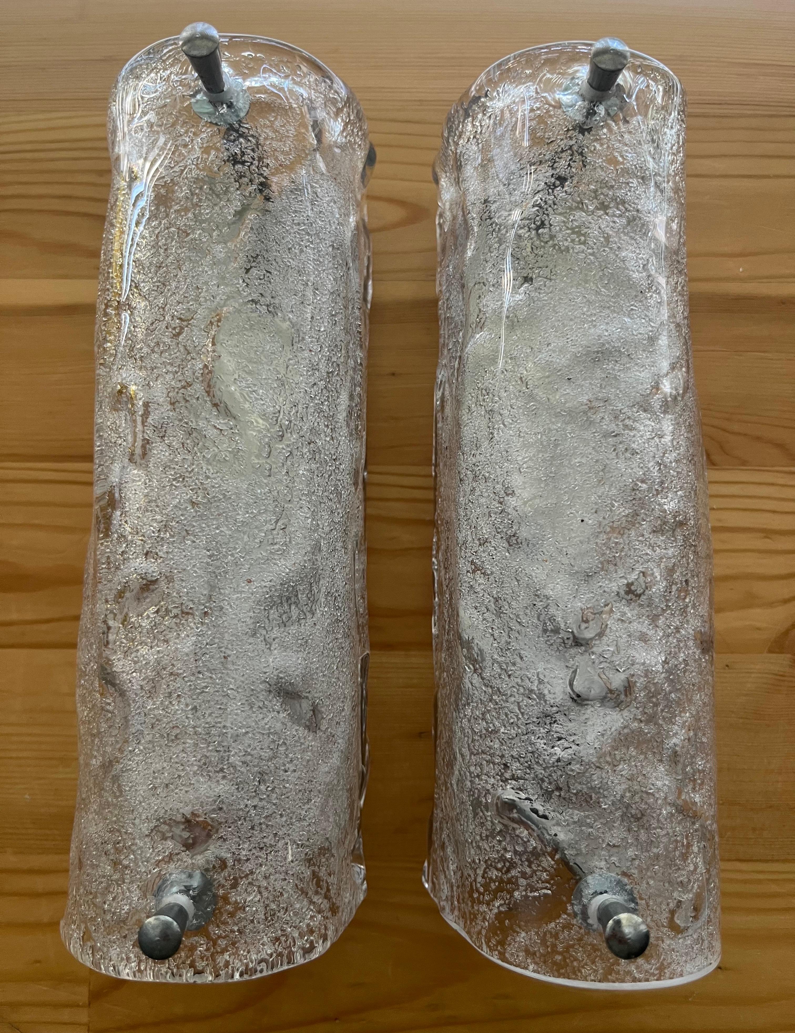 Pareja de apliques de cristal de Murano transparente de mediados de siglo, años 70 en venta 1